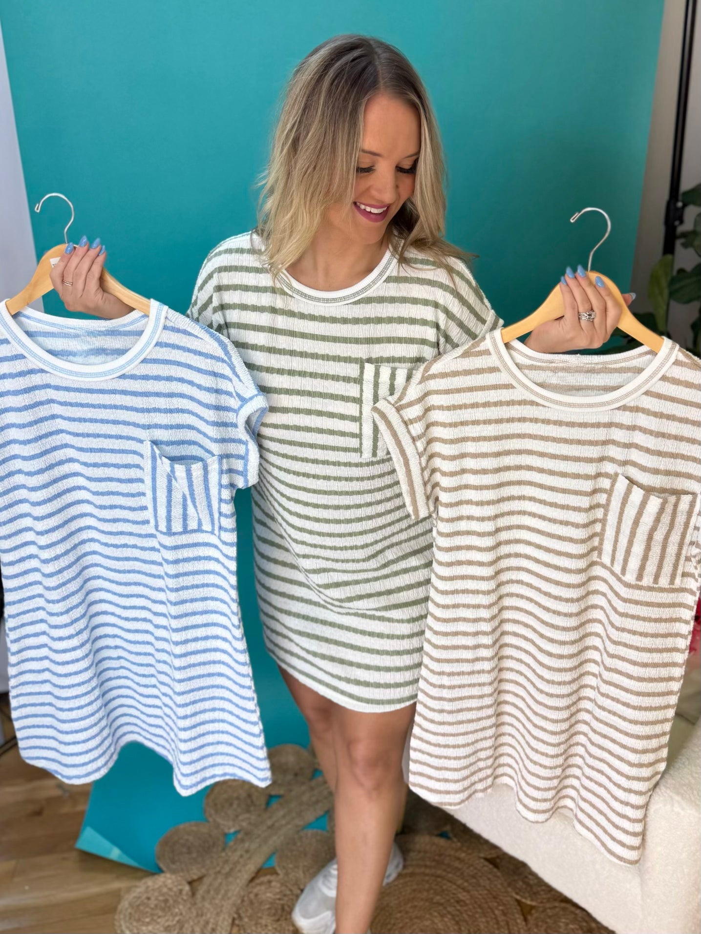 Relax and Repeat Textured T-Shirt Dress - Olive-180 Dresses-Blu Pepper-The Lovely Closet, Women's Fashion Boutique in Alexandria, KY