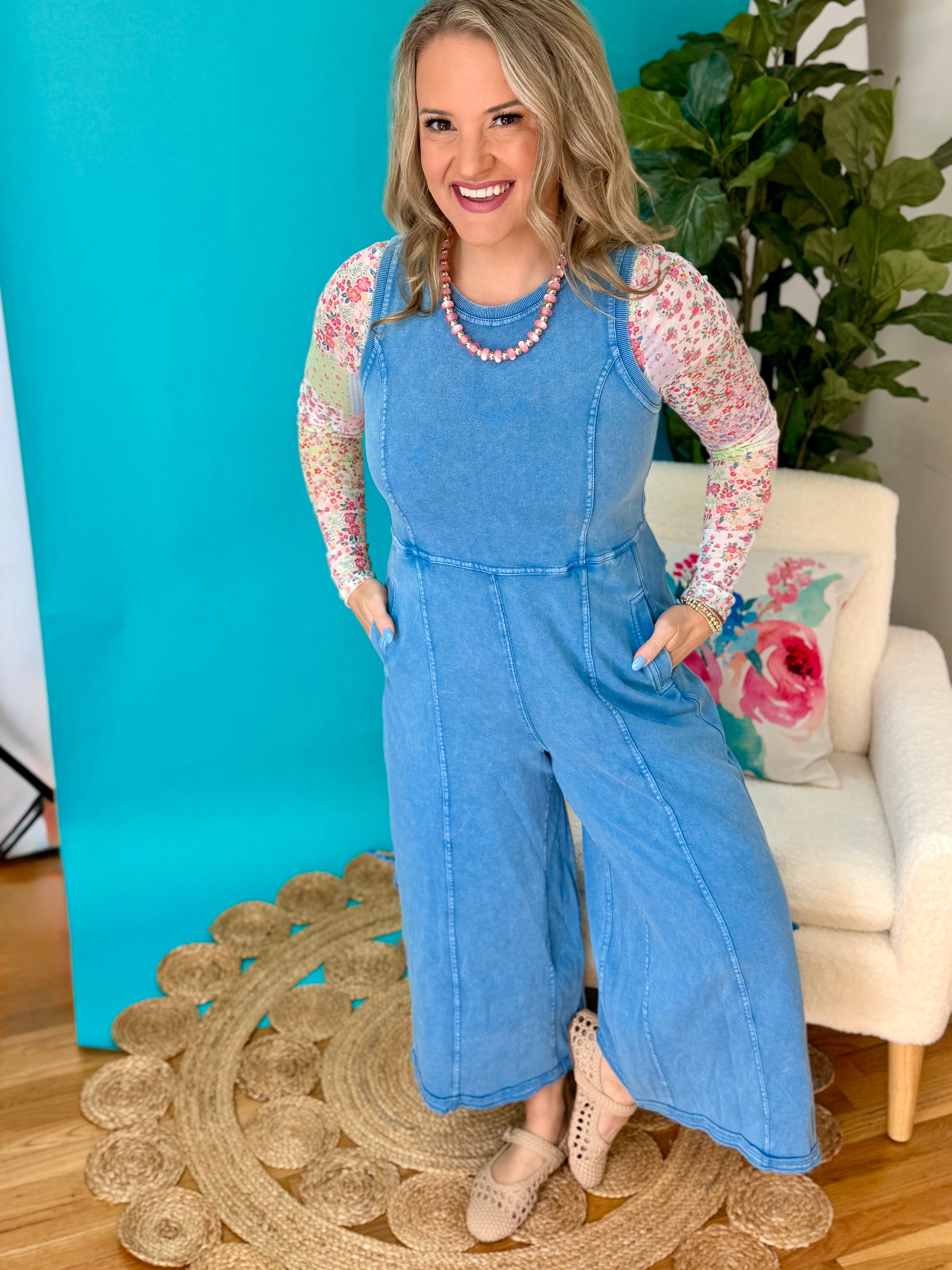 Blue Skies Sleeveless Jumpsuit-190 Rompers/Jumpsuits/Sets-easel-The Lovely Closet, Women's Fashion Boutique in Alexandria, KY
