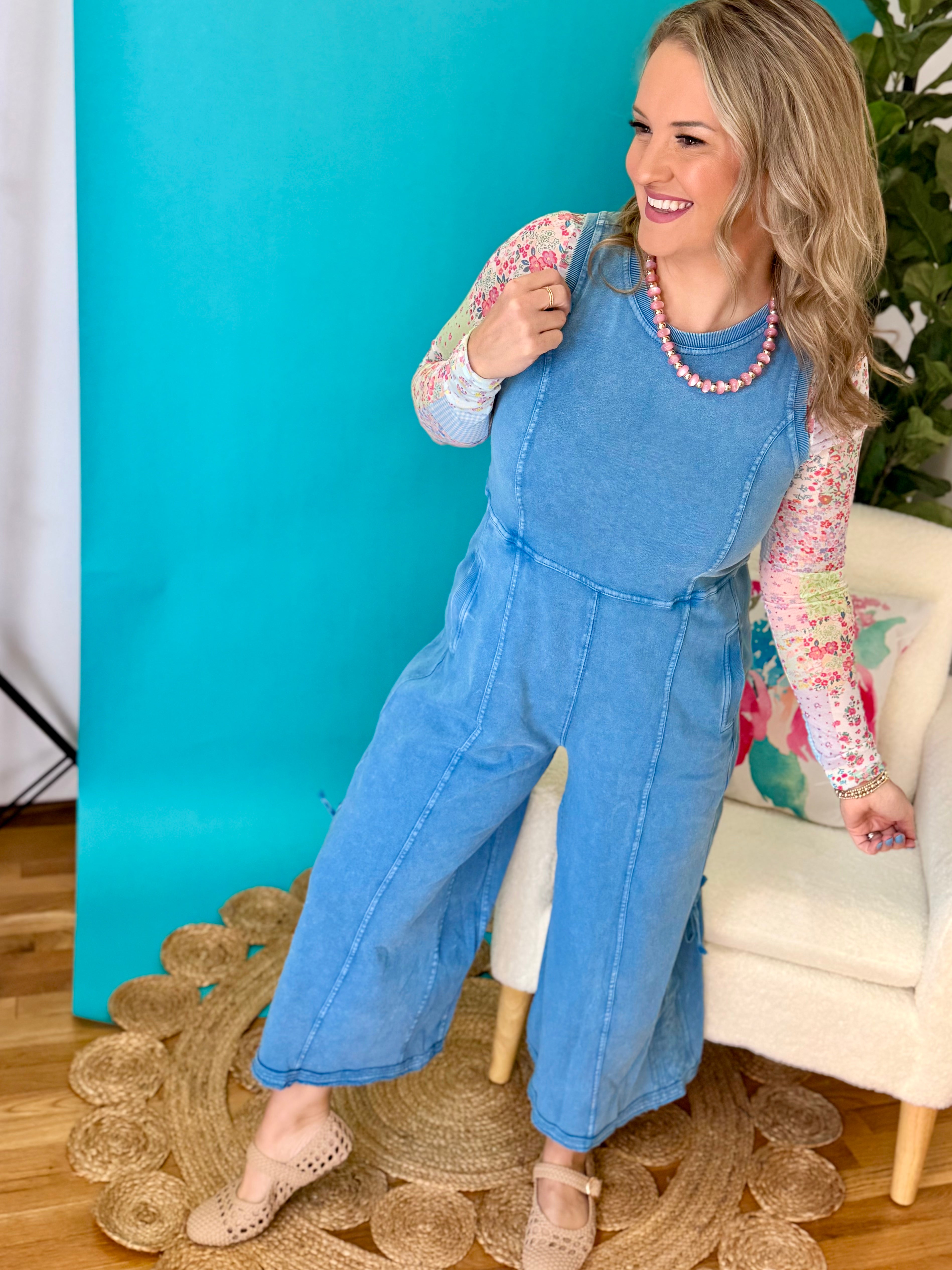 Blue Skies Sleeveless Jumpsuit-190 Rompers/Jumpsuits/Sets-easel-The Lovely Closet, Women's Fashion Boutique in Alexandria, KY