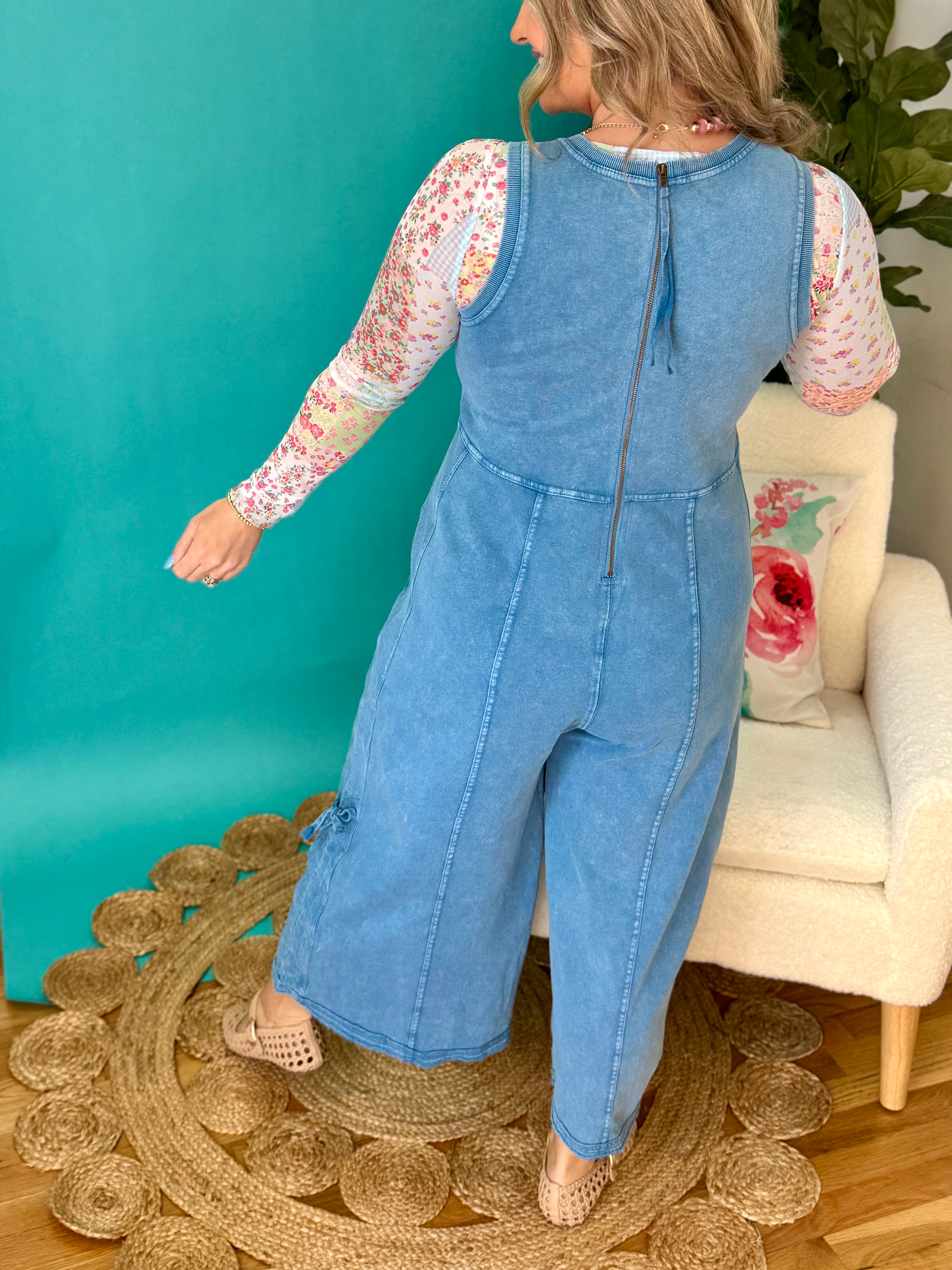 Blue Skies Sleeveless Jumpsuit-190 Rompers/Jumpsuits/Sets-easel-The Lovely Closet, Women's Fashion Boutique in Alexandria, KY