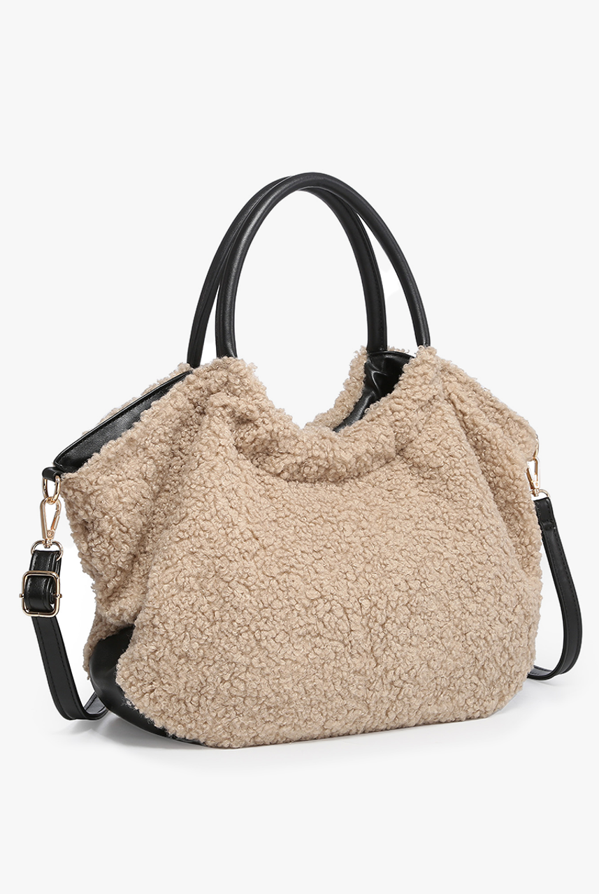 BLACK FRIDAY 9AM - TEDDY SHERPA SATCHEL BAG-290 Bag/Handbags-The Lovely Closet-The Lovely Closet, Women's Fashion Boutique in Alexandria, KY