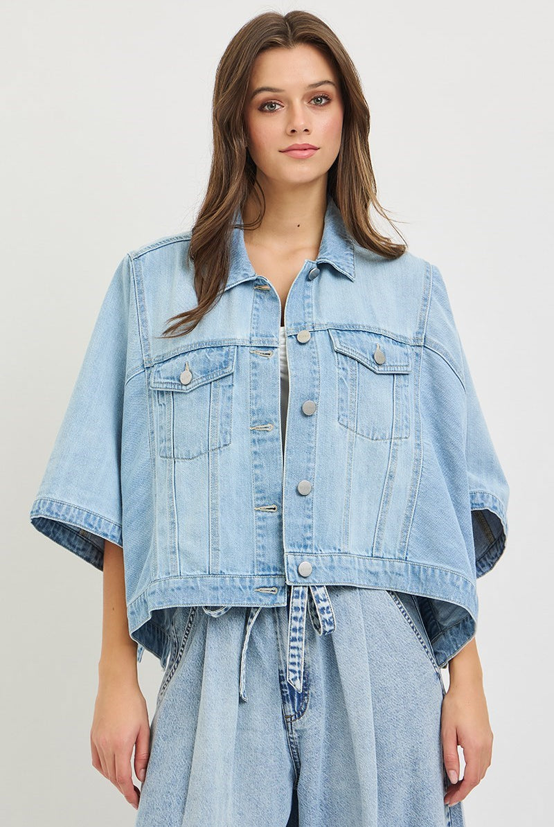 RISEN Denim Cape - Lt Wash-170 Jackets/Outerwear-Risen-The Lovely Closet, Women's Fashion Boutique in Alexandria, KY