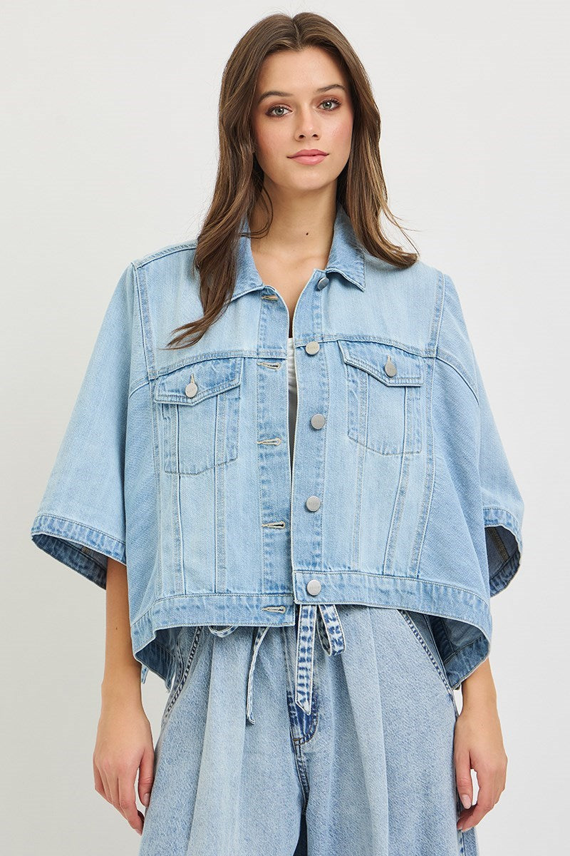 RISEN Denim Cape - Lt Wash-170 Jackets/Outerwear-Risen-The Lovely Closet, Women's Fashion Boutique in Alexandria, KY