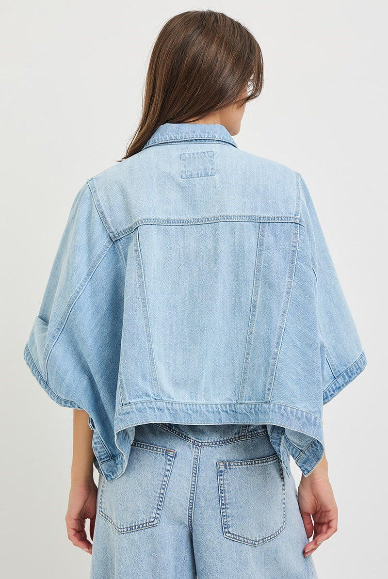 RISEN Denim Cape - Lt Wash-170 Jackets/Outerwear-Risen-The Lovely Closet, Women's Fashion Boutique in Alexandria, KY