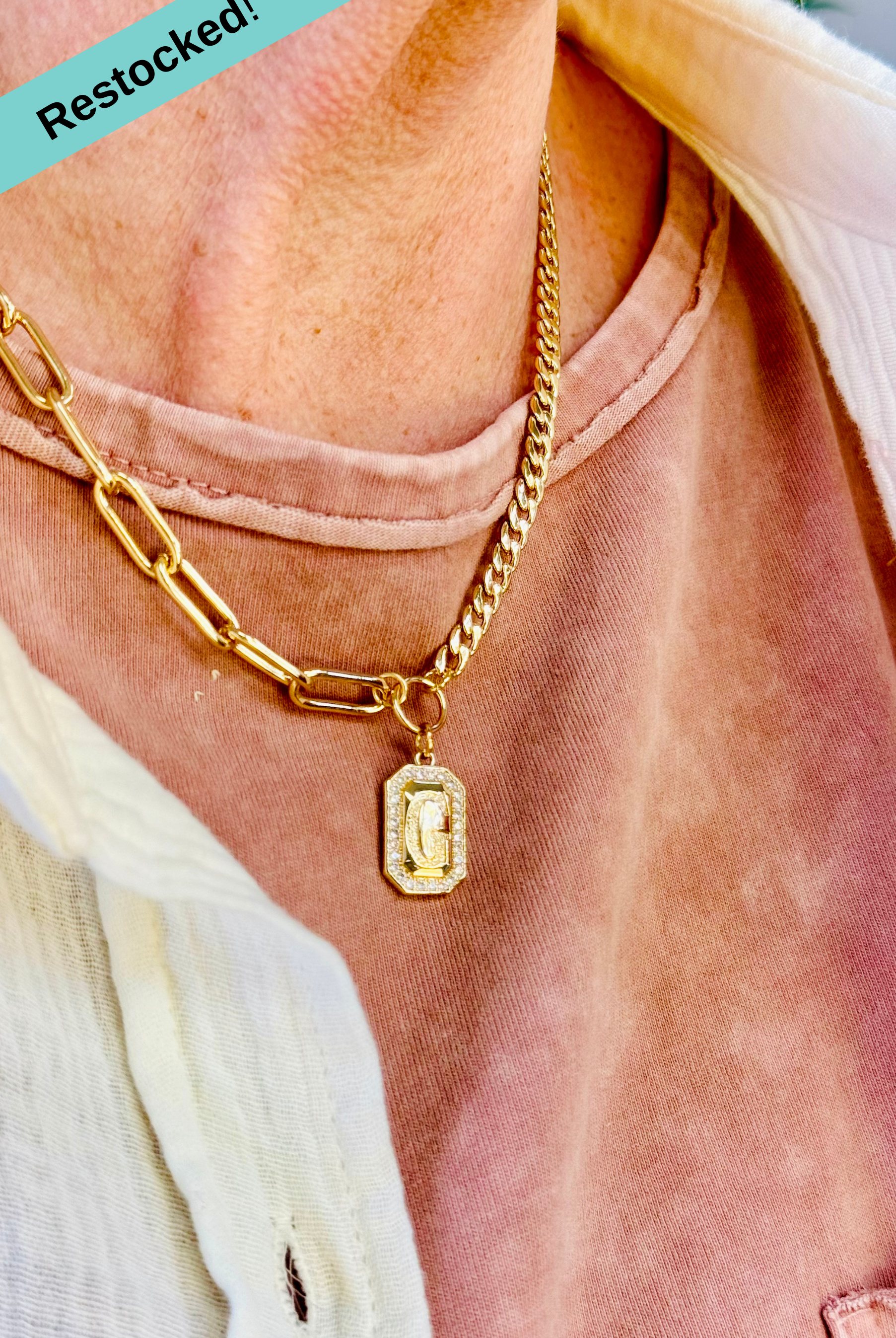 Initial Plate Necklace-250 Jewelry-Jane Marie-The Lovely Closet, Women's Fashion Boutique in Alexandria, KY