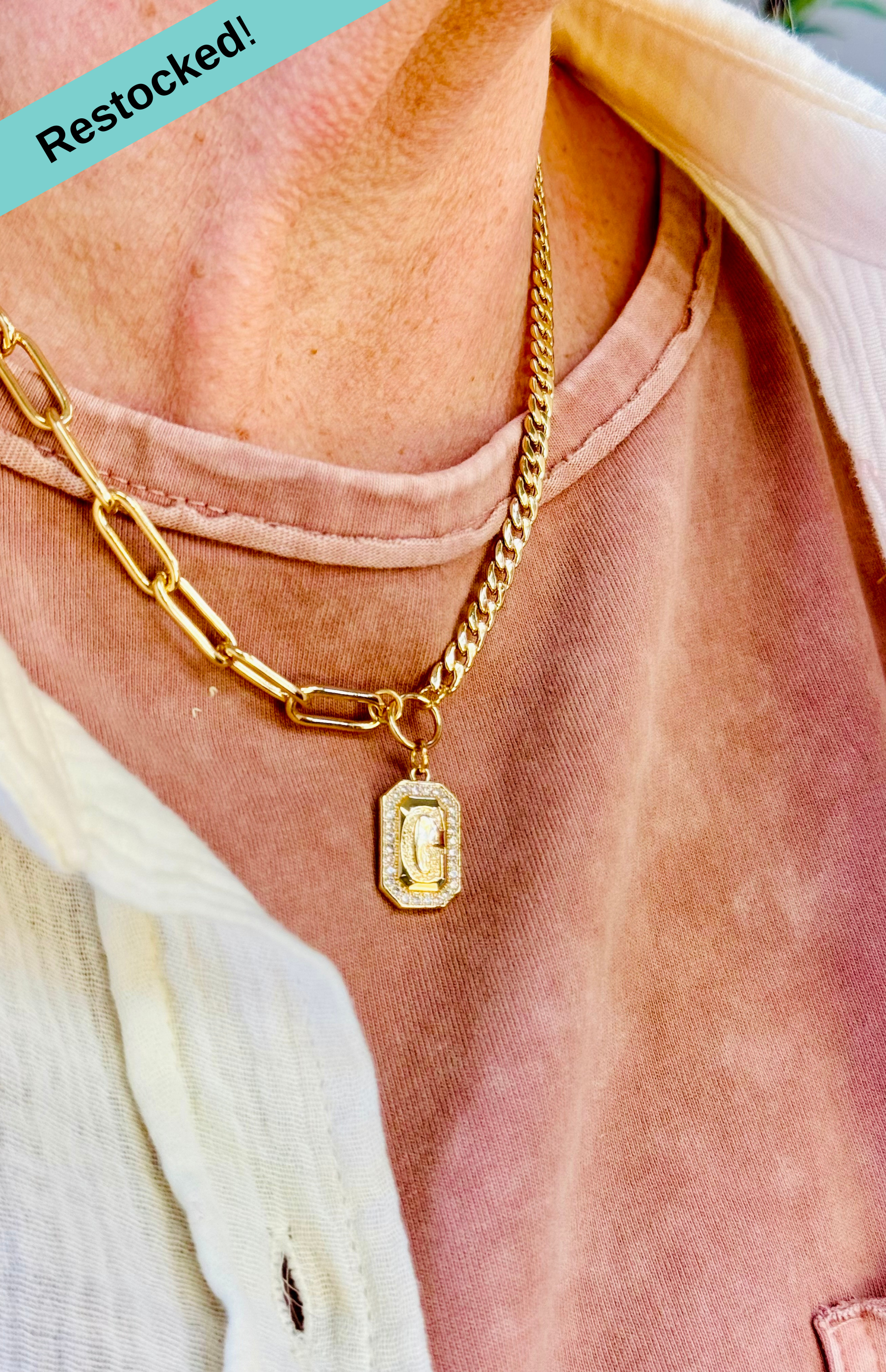 Initial Plate Necklace-250 Jewelry-Jane Marie-The Lovely Closet, Women's Fashion Boutique in Alexandria, KY