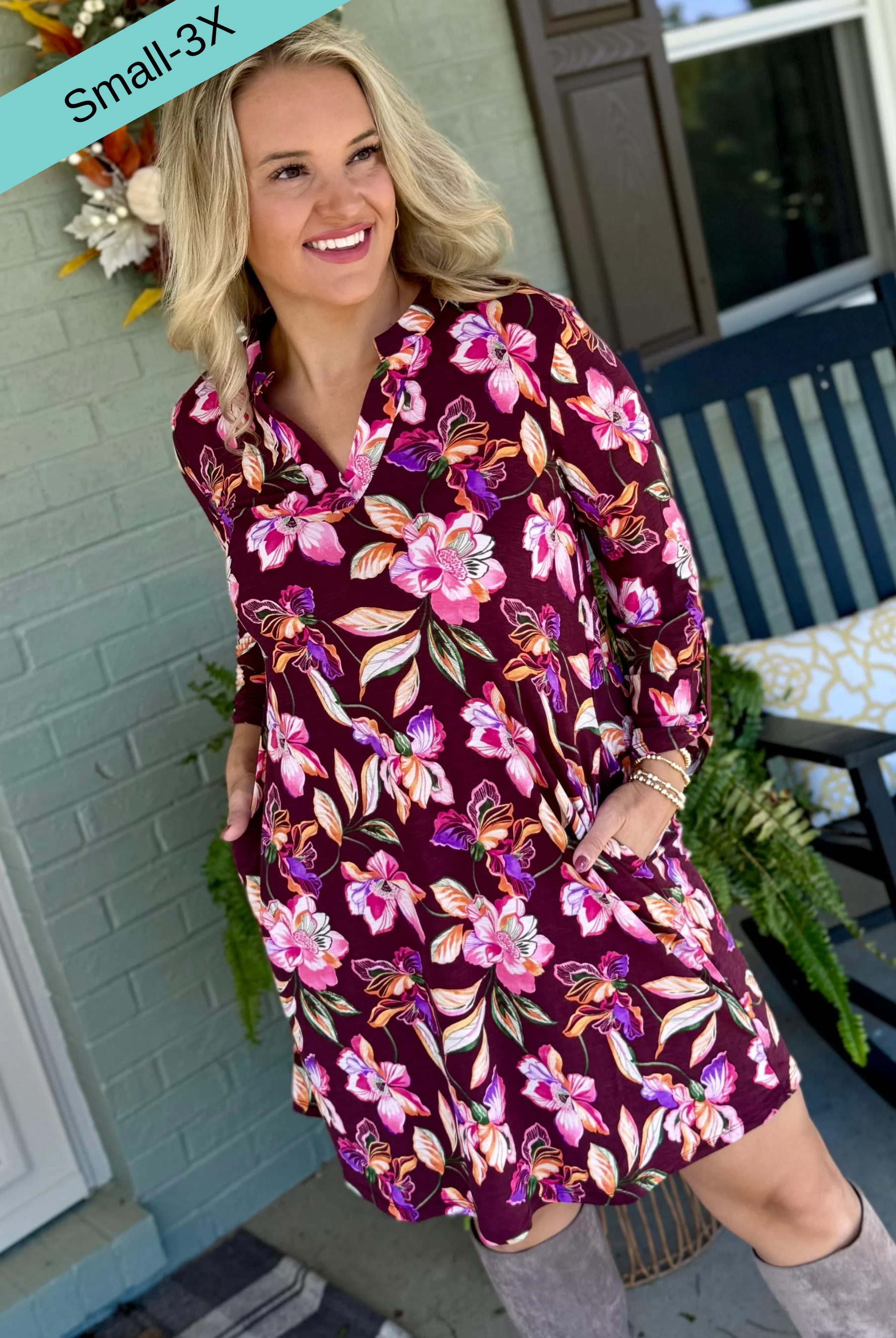 Everly Essential Dress - Deep Plum Floral Print-180 Dresses-Dear Scarlett-The Lovely Closet, Women's Fashion Boutique in Alexandria, KY