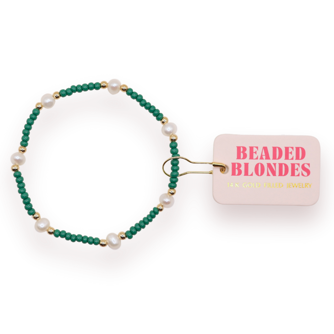Green Pearl Bracelet: Standard 6.75 inch-bracelets-Beaded Blondes-The Lovely Closet, Women's Fashion Boutique in Alexandria, KY