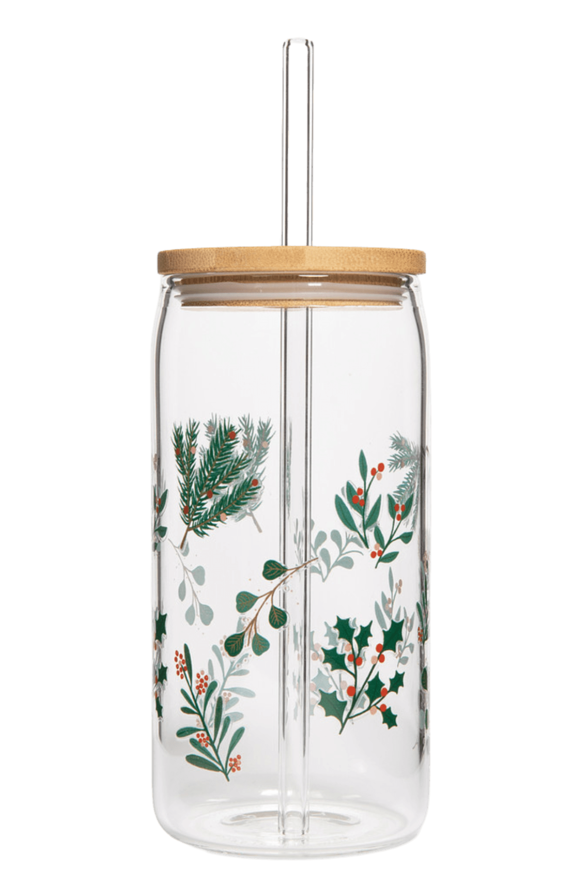 Holiday Greenery Glass Can w/ Straw & Lid-310 Gift-Sweet Water Decor-The Lovely Closet, Women's Fashion Boutique in Alexandria, KY