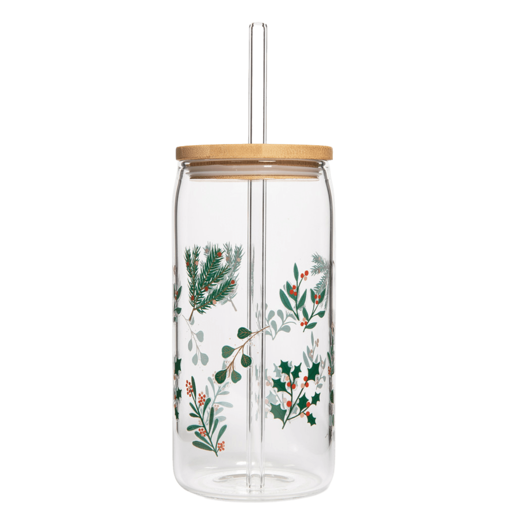 Holiday Greenery Glass Can w/ Straw & Lid-310 Gift-Sweet Water Decor-The Lovely Closet, Women's Fashion Boutique in Alexandria, KY