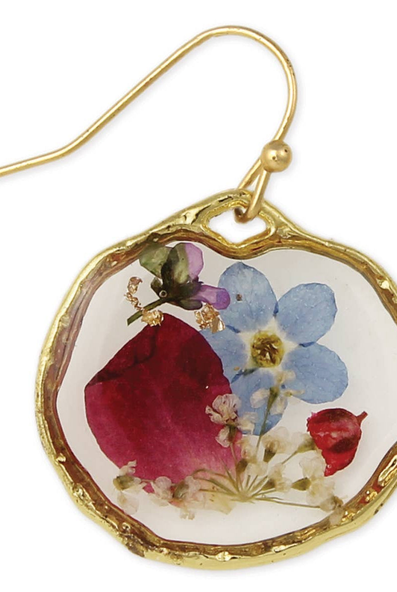 Cottage Floral Blue Red Dried Flower Earrings-280 Accessories-ZAD-The Lovely Closet, Women's Fashion Boutique in Alexandria, KY