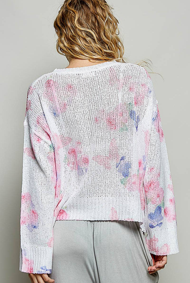 Butterfly Print Sequin Flower Knit Sweater-110 Long Sleeve Top-Pol Clothing-The Lovely Closet, Women's Fashion Boutique in Alexandria, KY