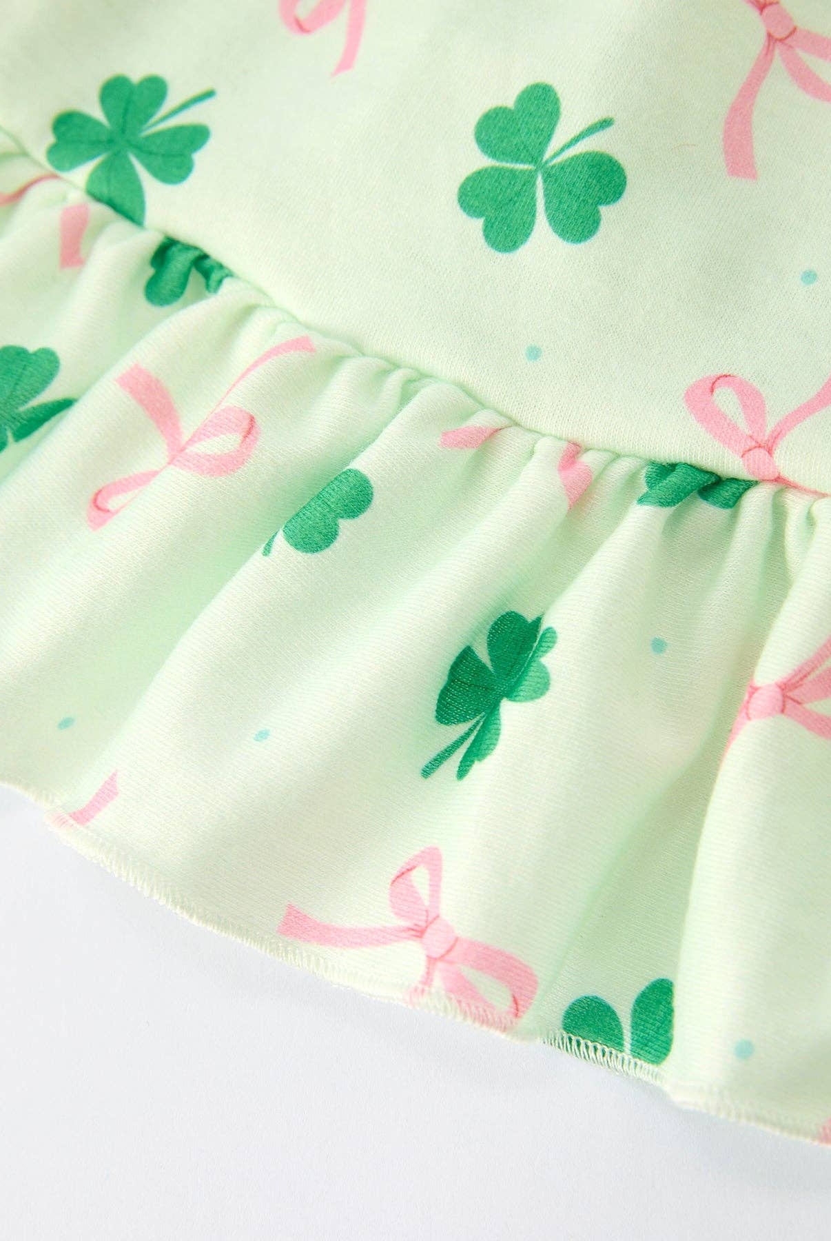 St. Patrick's Day Bow Shamrock Print Ruffles Girls Dress-360 Carolines Closet-Rylee Faith Designs-The Lovely Closet, Women's Fashion Boutique in Alexandria, KY