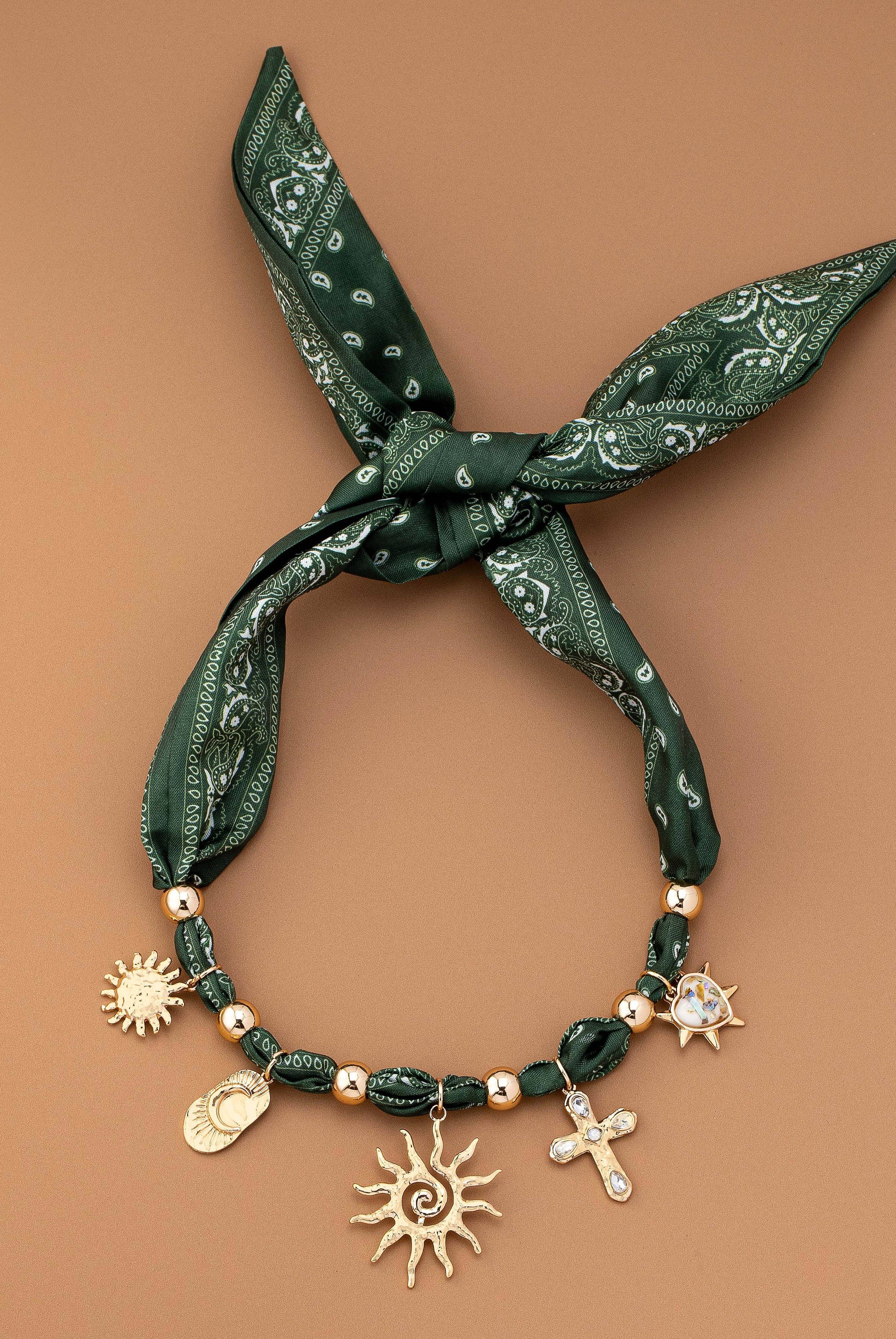 Sunburst Handmade Scarf Necklace - Green-280 Accessories-JOSSLYN by wall to wall-The Lovely Closet, Women's Fashion Boutique in Alexandria, KY