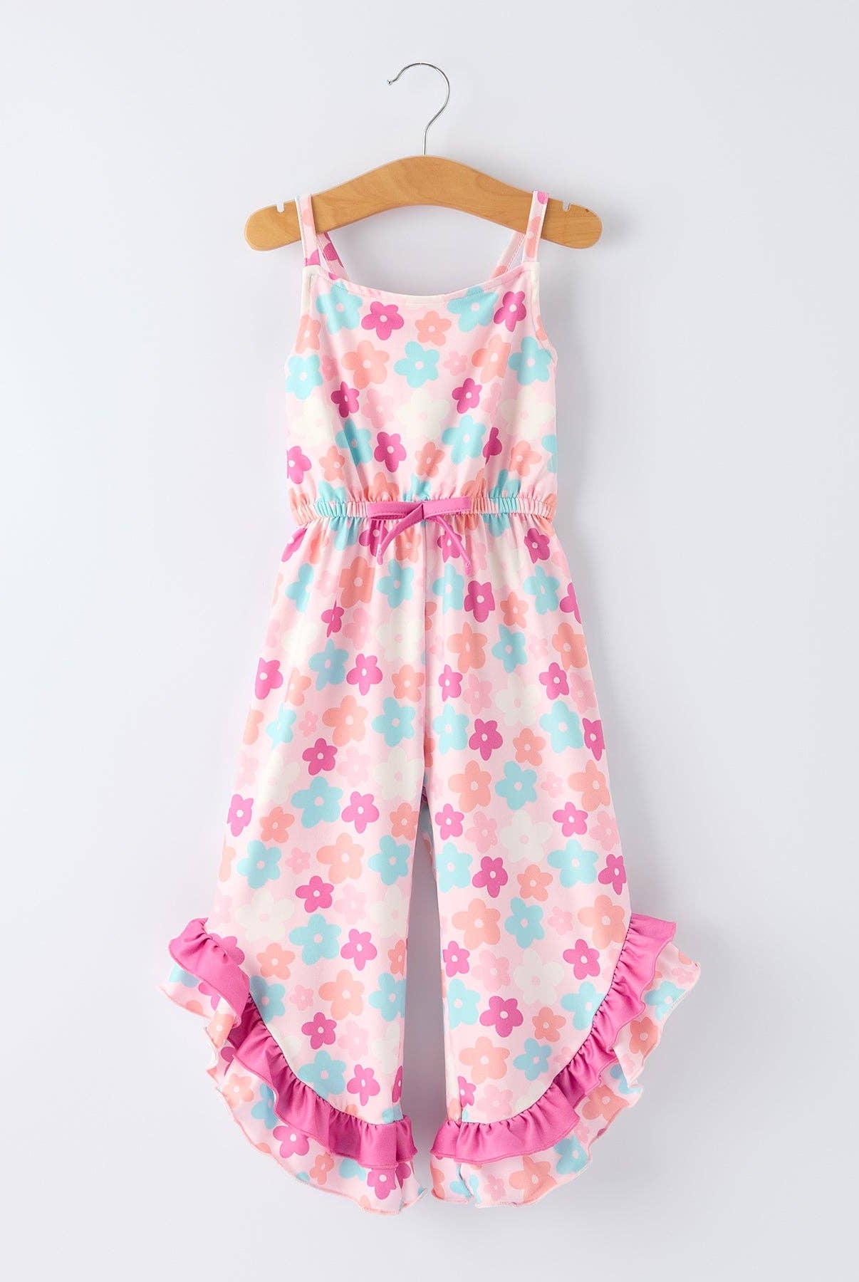Colorful Floral Ruffle Flared Jumpsuit-360 Carolines Closet-Rylee Faith Designs-The Lovely Closet, Women's Fashion Boutique in Alexandria, KY