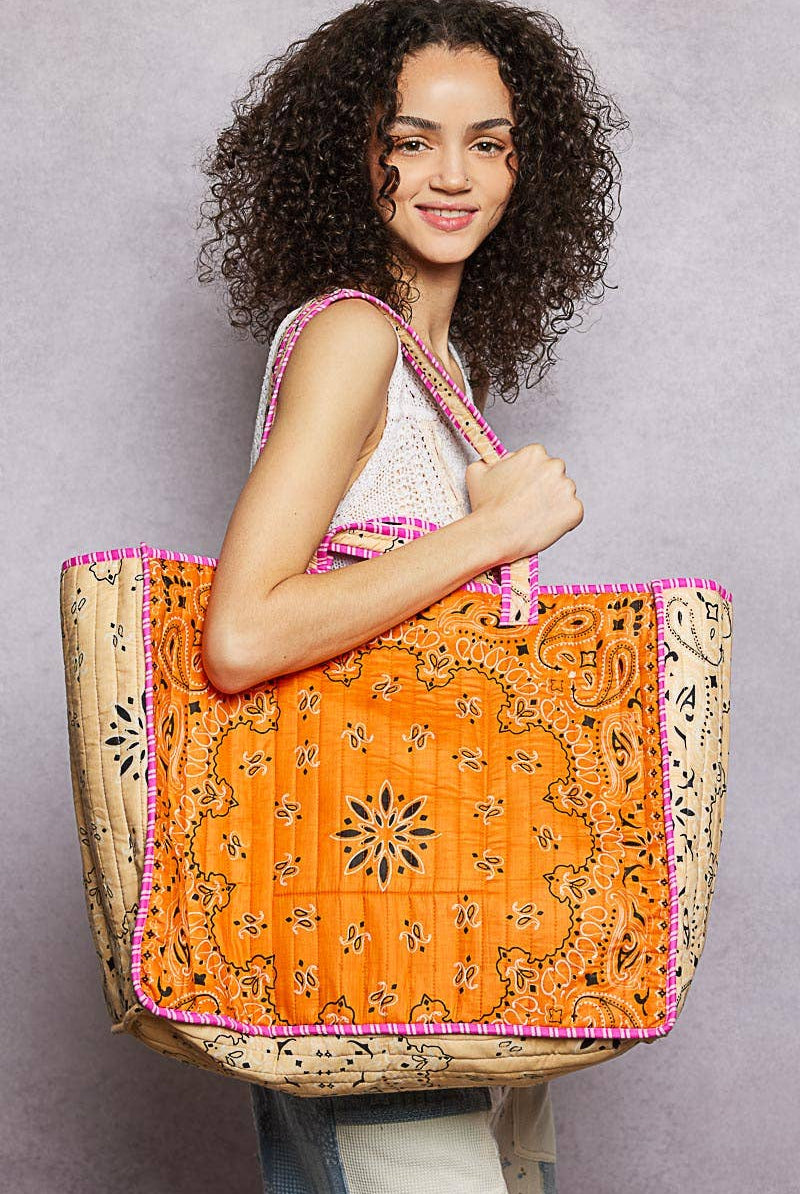 LOVE Bandana Quilted Tote Bag-280 Accessories-Pol Clothing-The Lovely Closet, Women's Fashion Boutique in Alexandria, KY