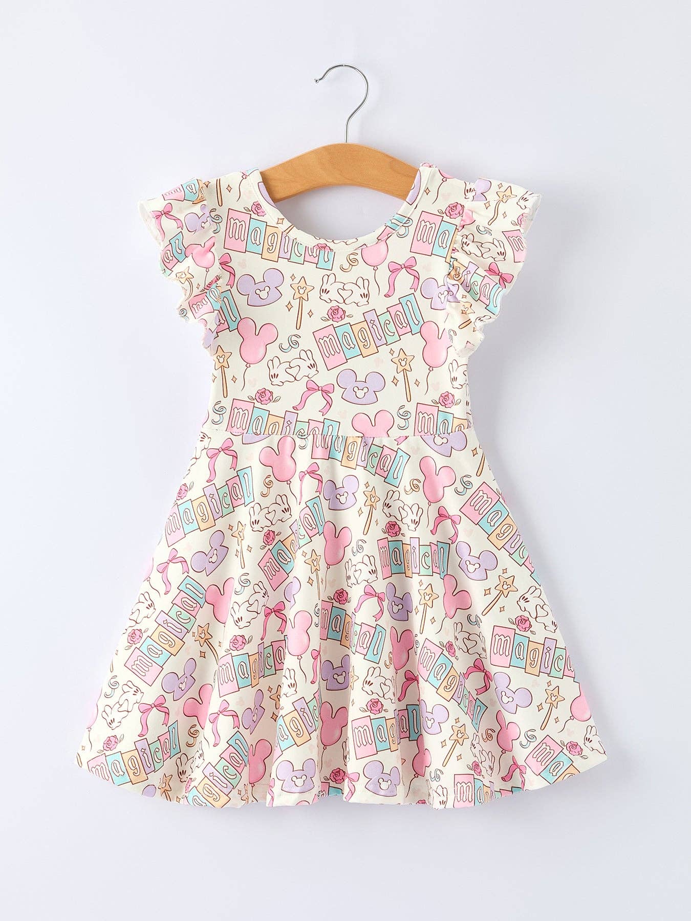 Pastel Magical Theme Girls Flutter Sleeve Dress-360 Carolines Closet-Rylee Faith Designs-The Lovely Closet, Women's Fashion Boutique in Alexandria, KY