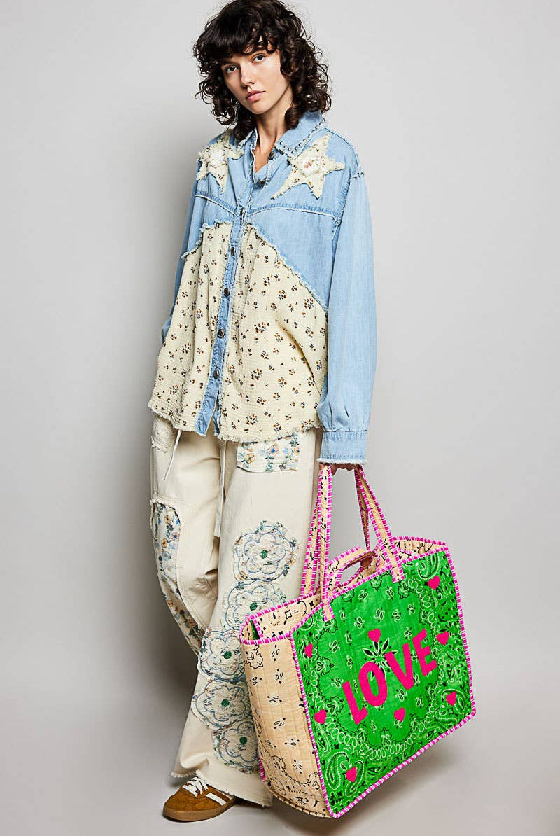LOVE Bandana Quilted Tote Bag-280 Accessories-Pol Clothing-The Lovely Closet, Women's Fashion Boutique in Alexandria, KY