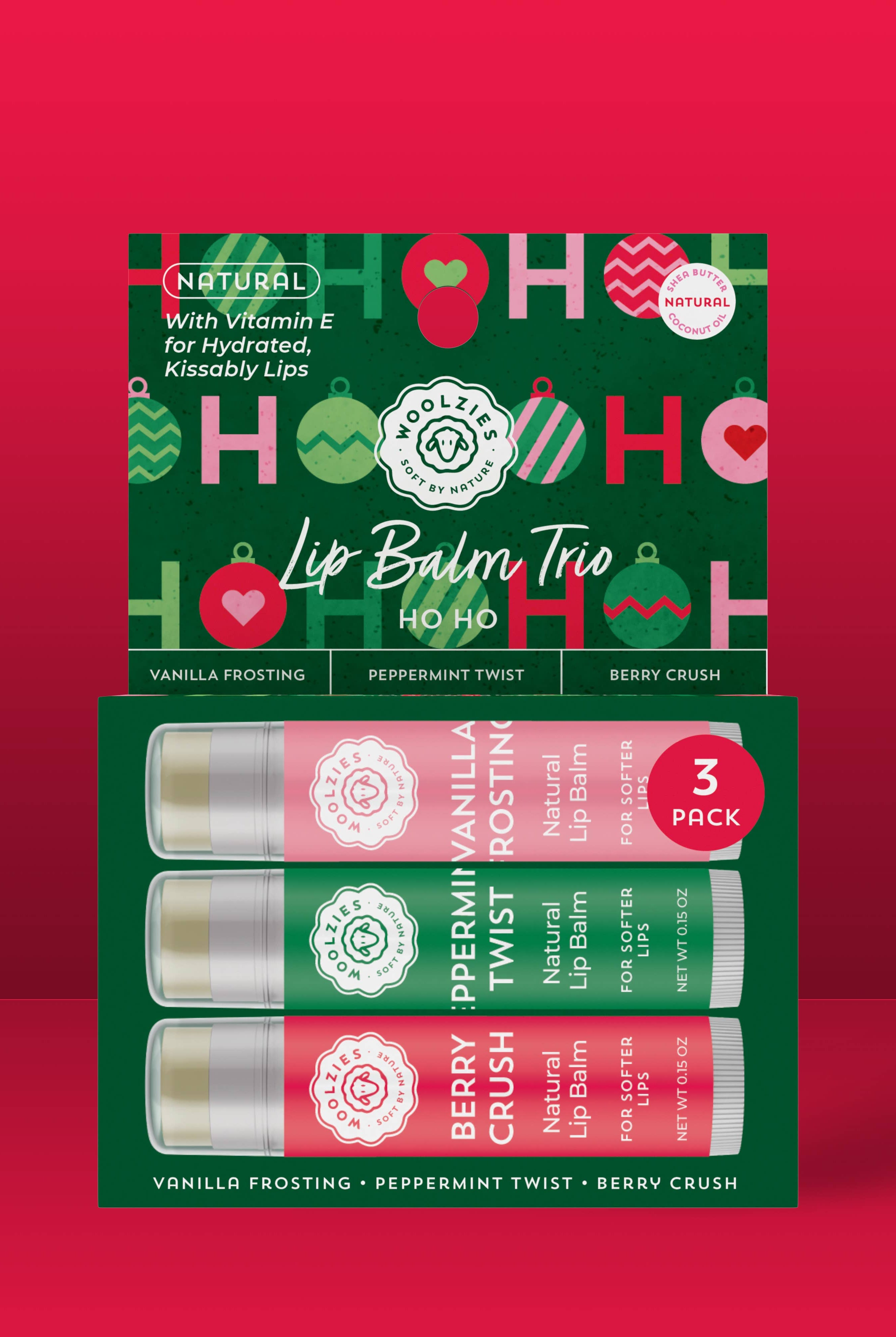 Natural Shea Butter Lip Balm Trio – HO HO Holiday-350 Holiday-Woolzies-The Lovely Closet, Women's Fashion Boutique in Alexandria, KY