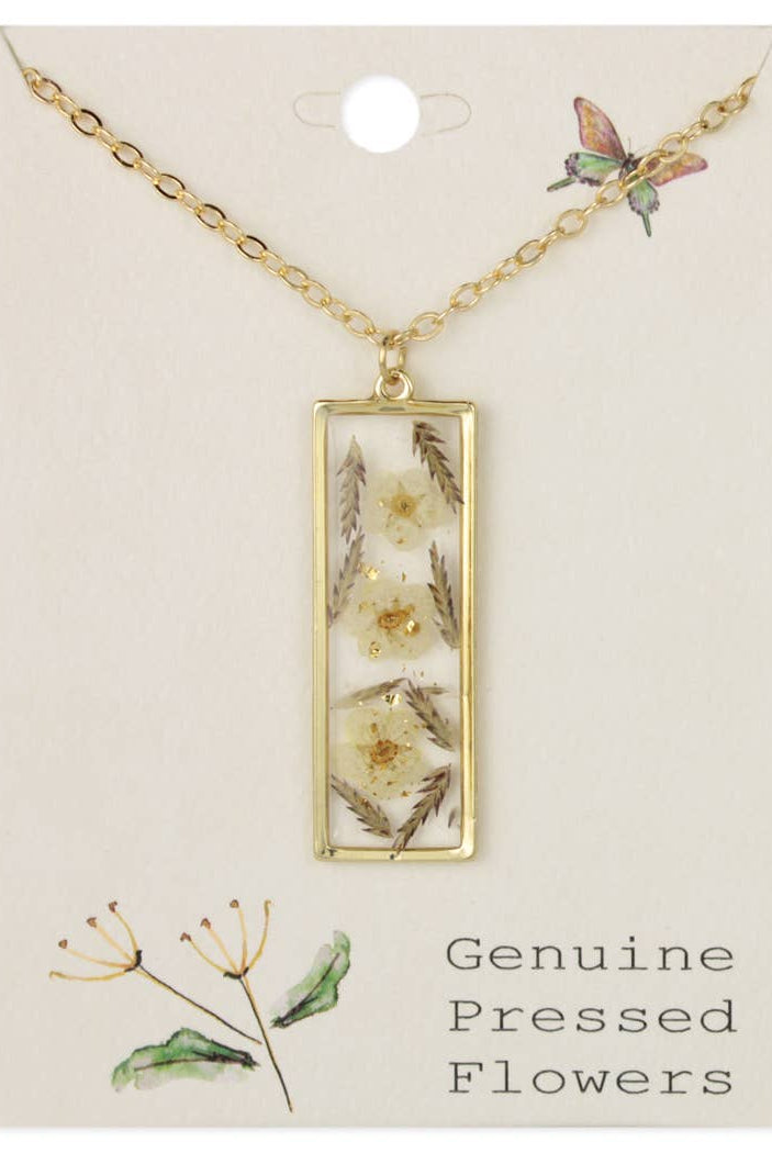Prairie Florals White Dried Flower Bar Gold Necklace-280 Accessories-ZAD-The Lovely Closet, Women's Fashion Boutique in Alexandria, KY
