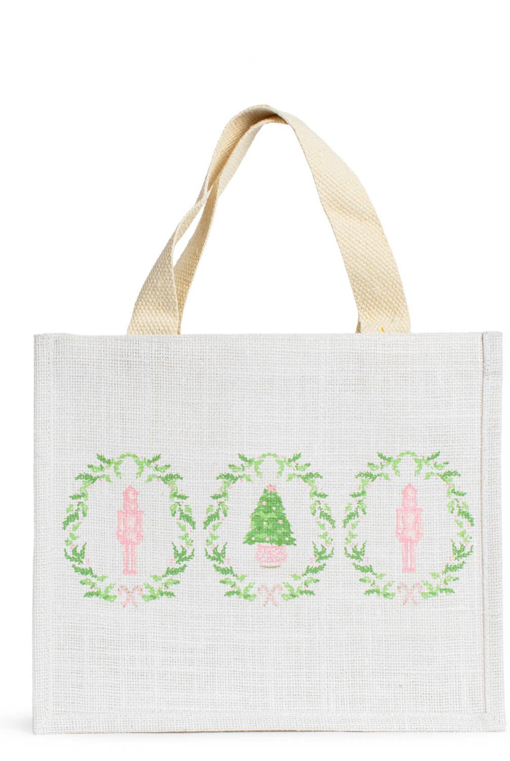 Nutcracker Trellis Gift Tote - White/Pink/Green-Tote Bags-The Royal Standard-The Lovely Closet, Women's Fashion Boutique in Alexandria, KY