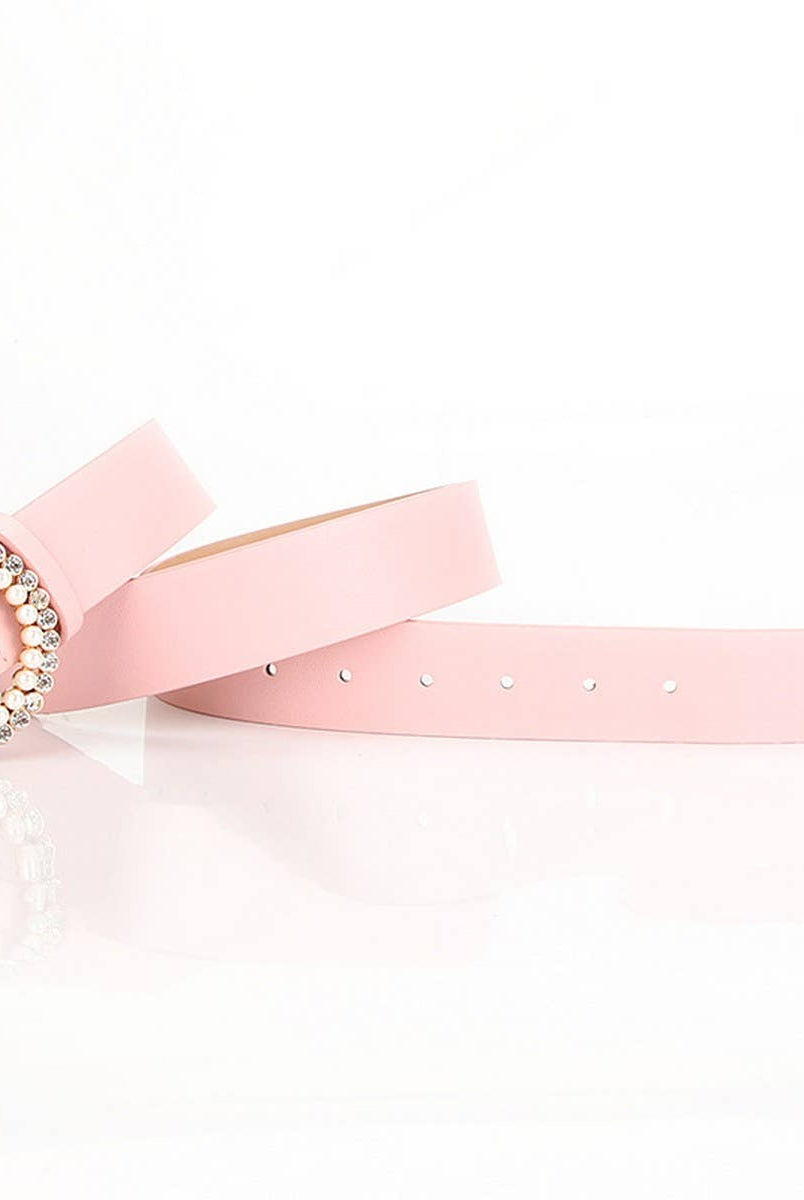 Rhinestone & Pearl Buckle Belt - White-280 Accessories-ACCITY-The Lovely Closet, Women's Fashion Boutique in Alexandria, KY