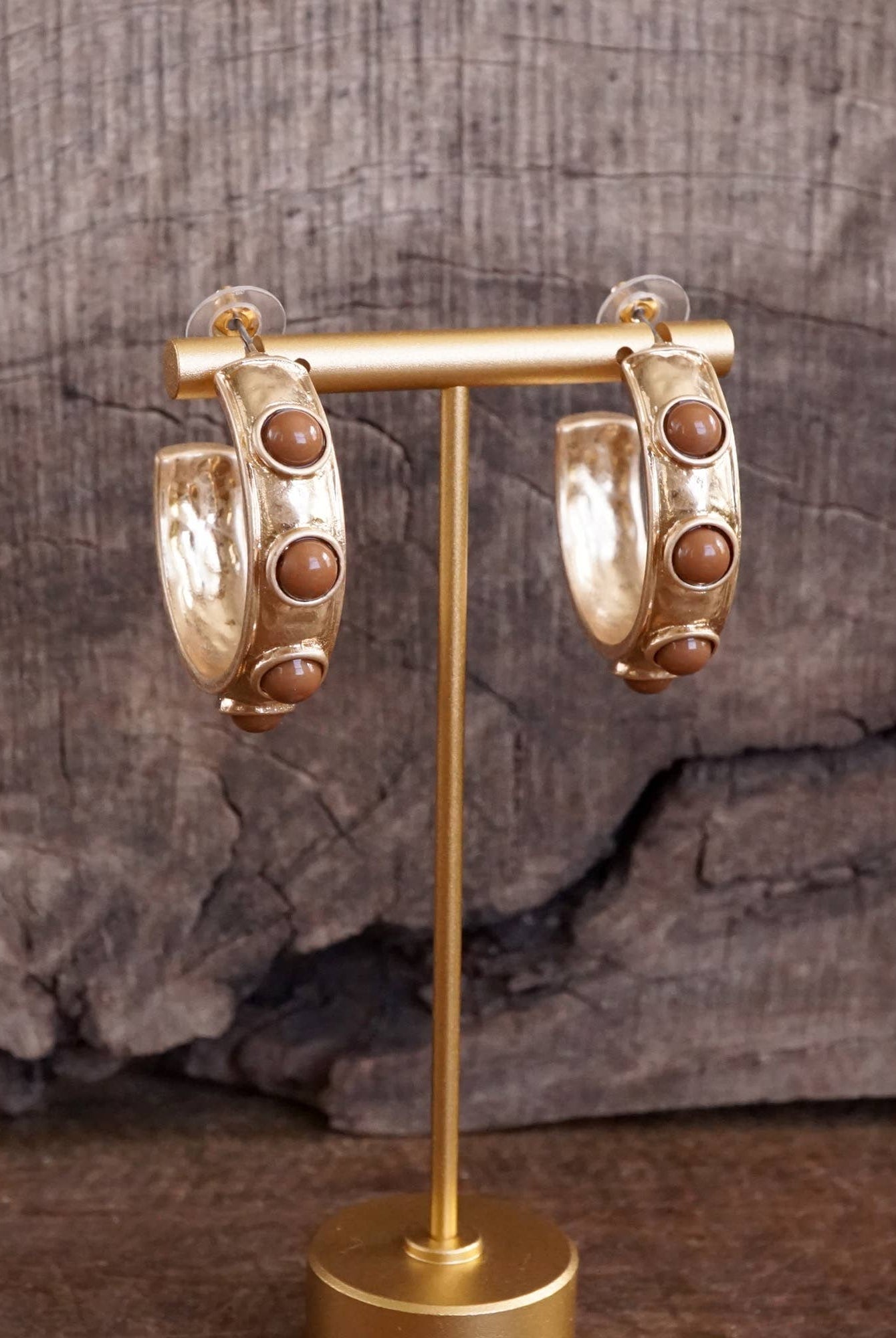 Jeweled Bubble Hoop Earrings – Brown-250 Jewelry-PennyLine inc-The Lovely Closet, Women's Fashion Boutique in Alexandria, KY