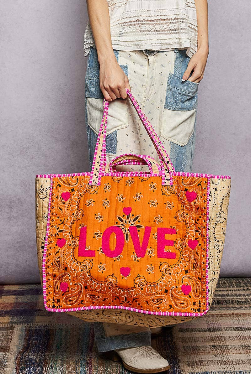 LOVE Bandana Quilted Tote Bag-280 Accessories-Pol Clothing-The Lovely Closet, Women's Fashion Boutique in Alexandria, KY