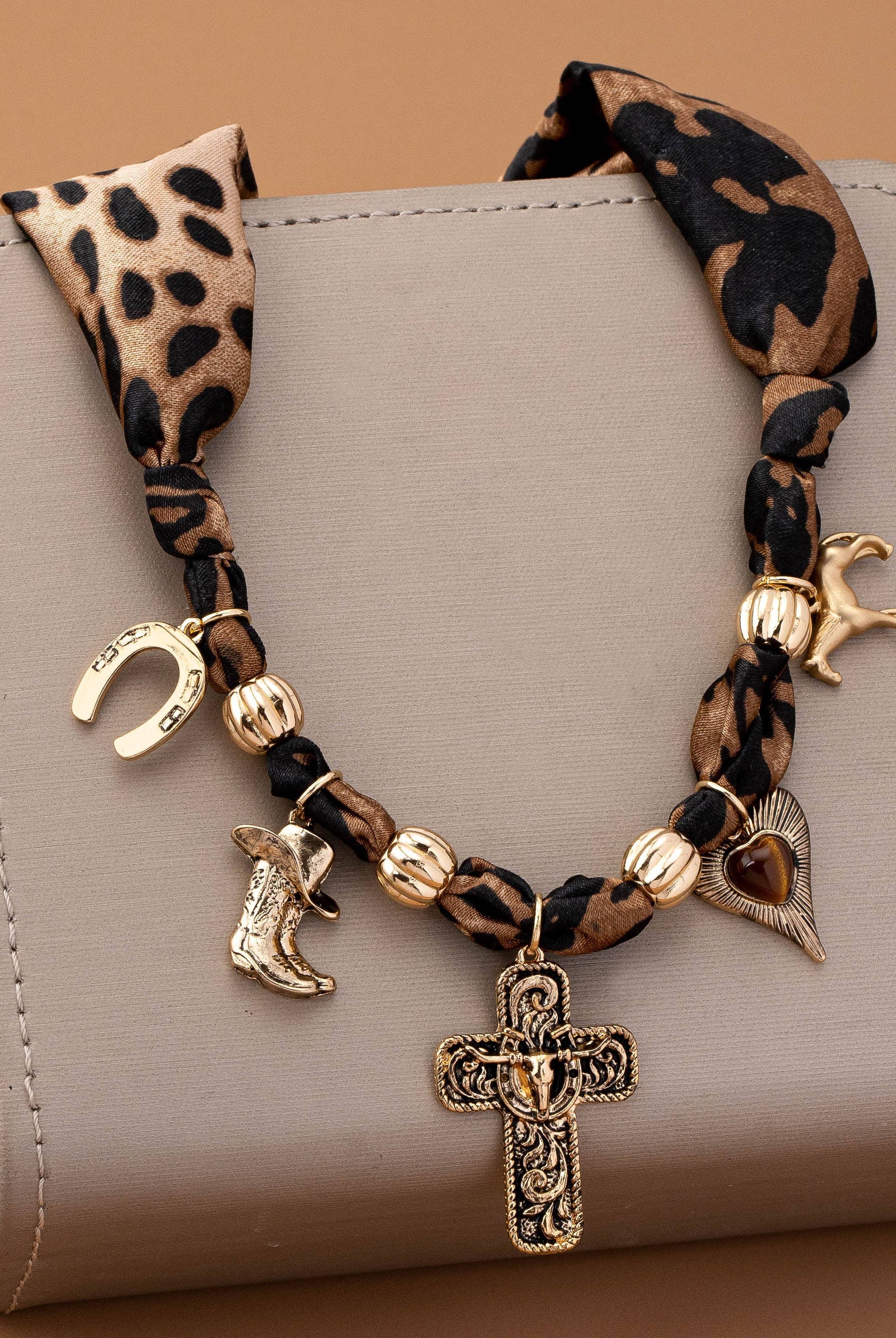 Animal Print Scarf Necklace-280 Accessories-JOSSLYN by wall to wall-The Lovely Closet, Women's Fashion Boutique in Alexandria, KY