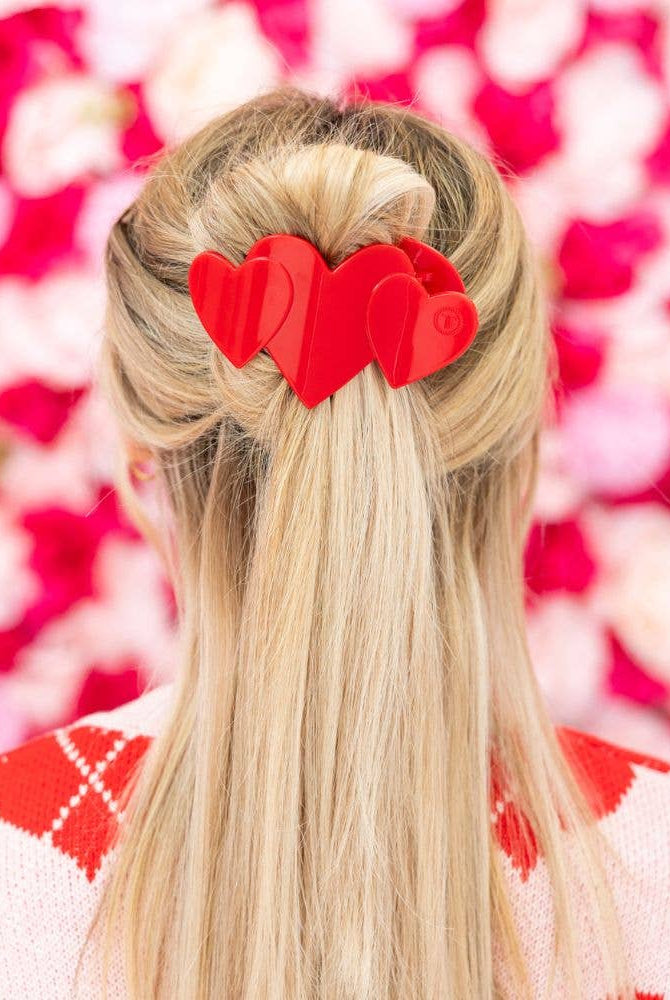 Flat Hair Clip | Large | Red Heart to Heart-300 Headwear-TELETIES-The Lovely Closet, Women's Fashion Boutique in Alexandria, KY