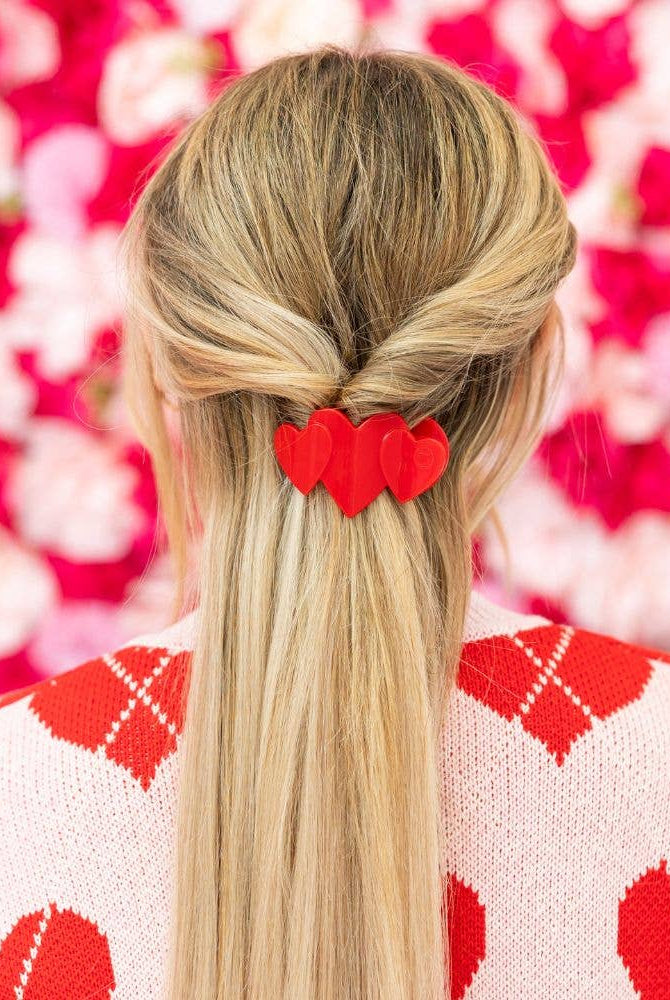 Flat Hair Clip | Tiny | Red Heart to Heart-300 Headwear-TELETIES-The Lovely Closet, Women's Fashion Boutique in Alexandria, KY