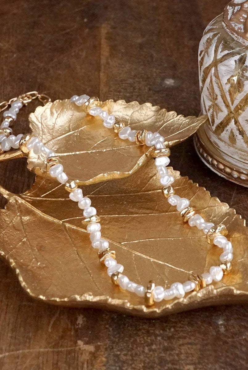 Golden Drift – Dainty Necklace with Faux Pearls and Nugget Beads-250 Jewelry-PennyLine inc-The Lovely Closet, Women's Fashion Boutique in Alexandria, KY