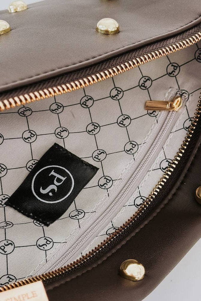 Chic Gold Studded Westlyn Bum Bag: Chocolate-290 Bag/Handbags-Pretty Simple-The Lovely Closet, Women's Fashion Boutique in Alexandria, KY