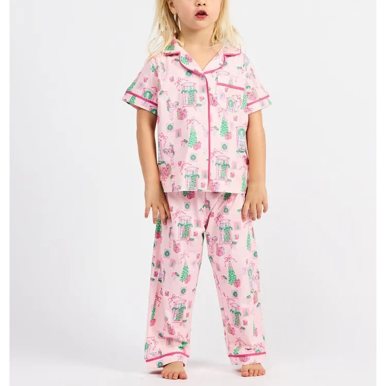 Toddler Pajamas - Christmas Cottage - Pink-190 Rompers/Jumpsuits/Sets-Mary Square-The Lovely Closet, Women's Fashion Boutique in Alexandria, KY
