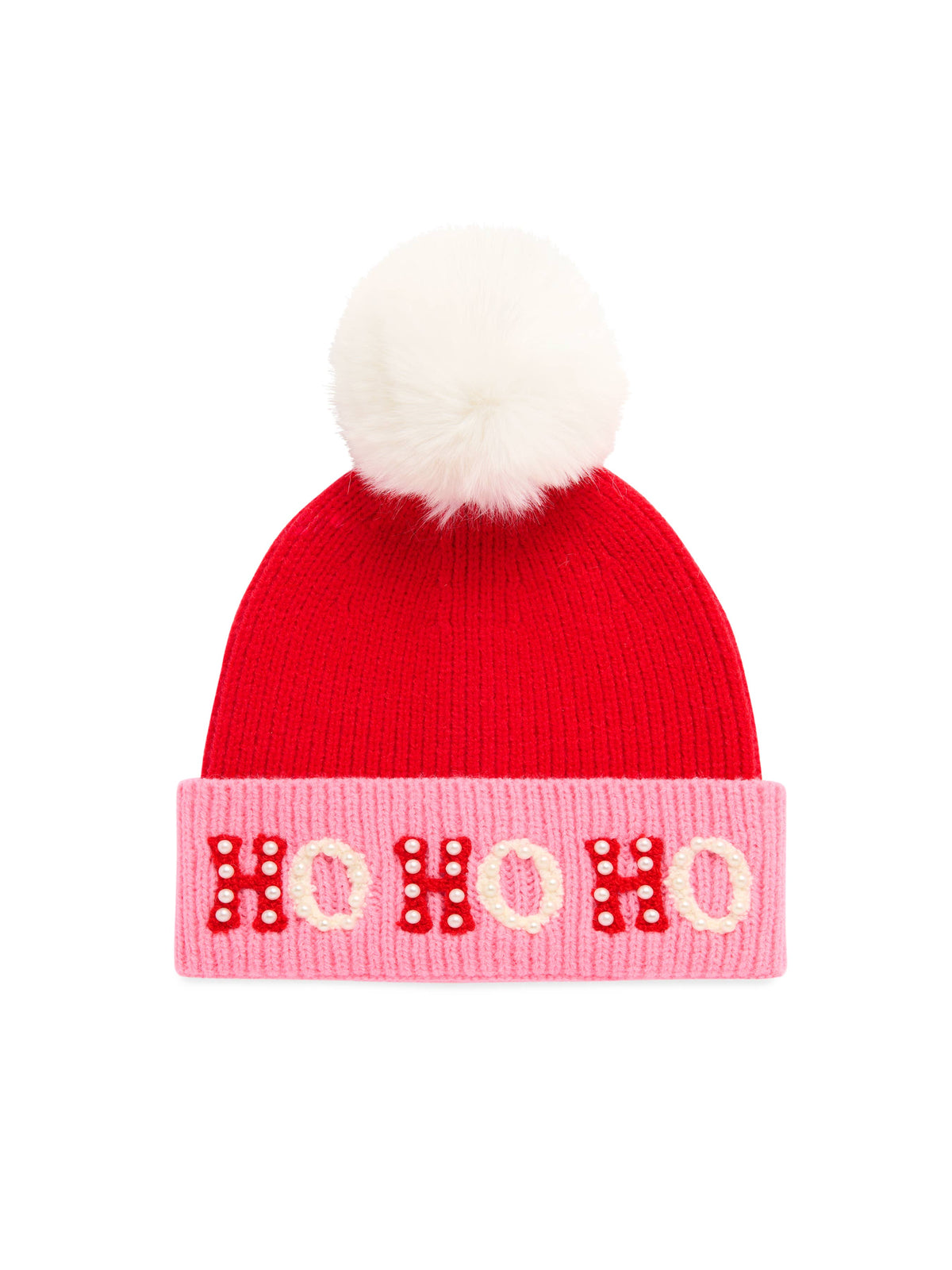 "HO HO HO" Beanie w/Pearls - Pink-350 Holiday-Shiraleah-The Lovely Closet, Women's Fashion Boutique in Alexandria, KY