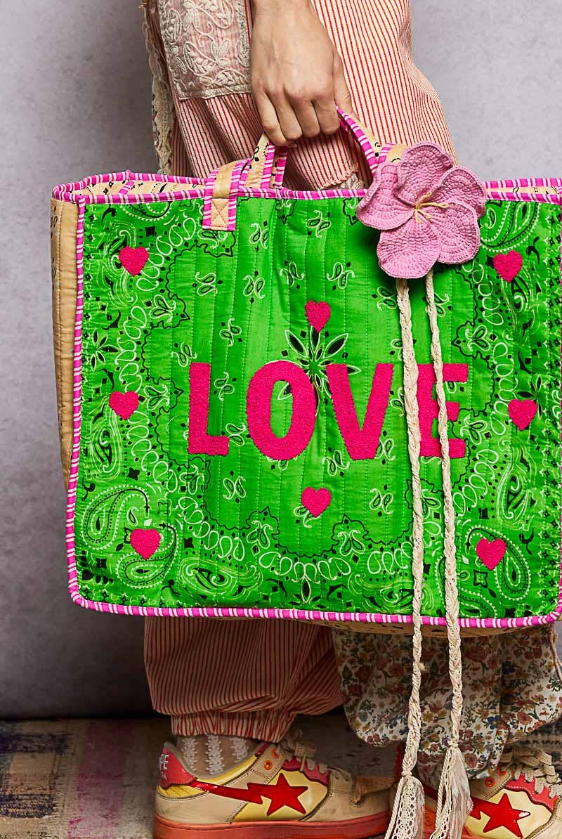 LOVE Bandana Quilted Tote Bag-280 Accessories-Pol Clothing-The Lovely Closet, Women's Fashion Boutique in Alexandria, KY