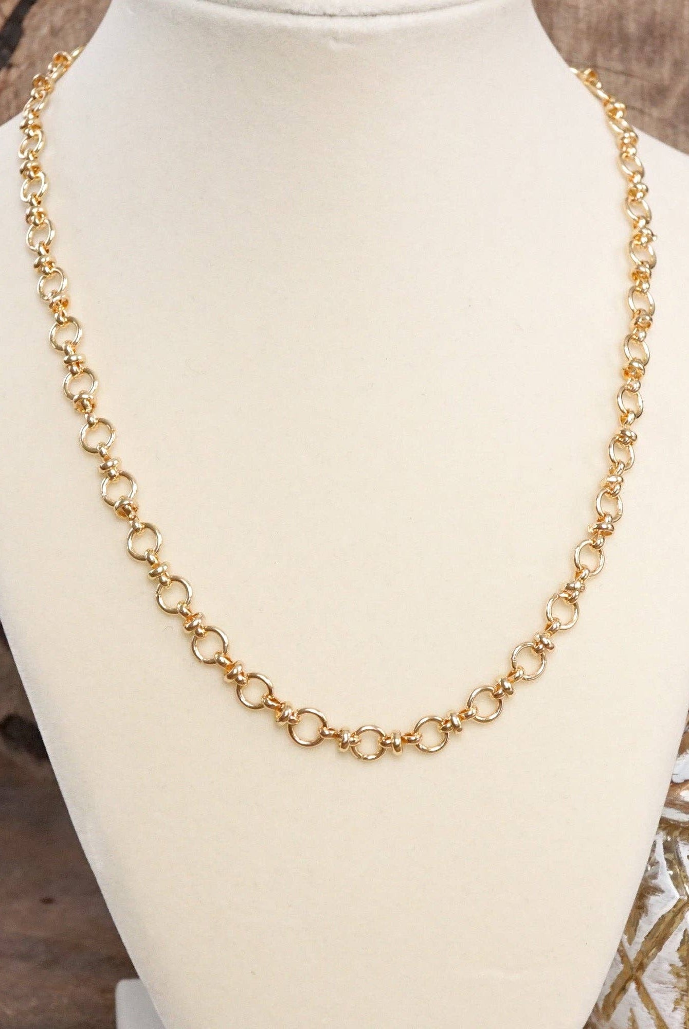 Fancy Ring Chain Necklace – Gold Tone-250 Jewelry-PennyLine inc-The Lovely Closet, Women's Fashion Boutique in Alexandria, KY