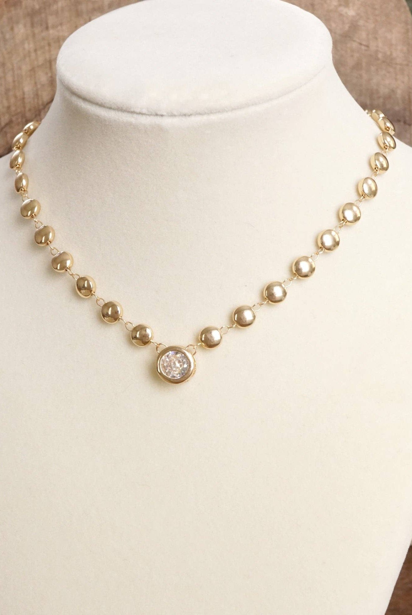 Crystal Pendant Necklace - Gold-250 Jewelry-PennyLine inc-The Lovely Closet, Women's Fashion Boutique in Alexandria, KY