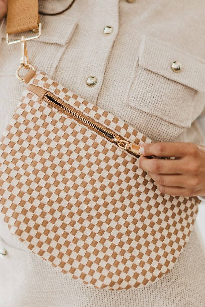 Westlyn Woven Bum Bag - Checkered Tan-290 Bag/Handbags-Pretty Simple-The Lovely Closet, Women's Fashion Boutique in Alexandria, KY