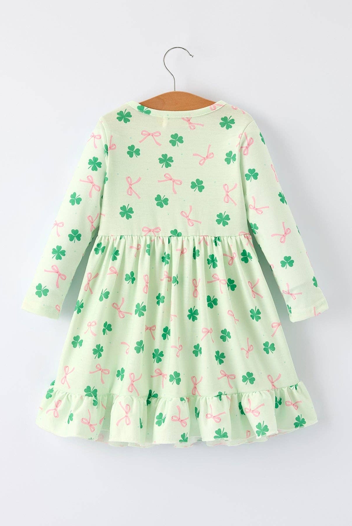 St. Patrick's Day Bow Shamrock Print Ruffles Girls Dress-360 Carolines Closet-Rylee Faith Designs-The Lovely Closet, Women's Fashion Boutique in Alexandria, KY