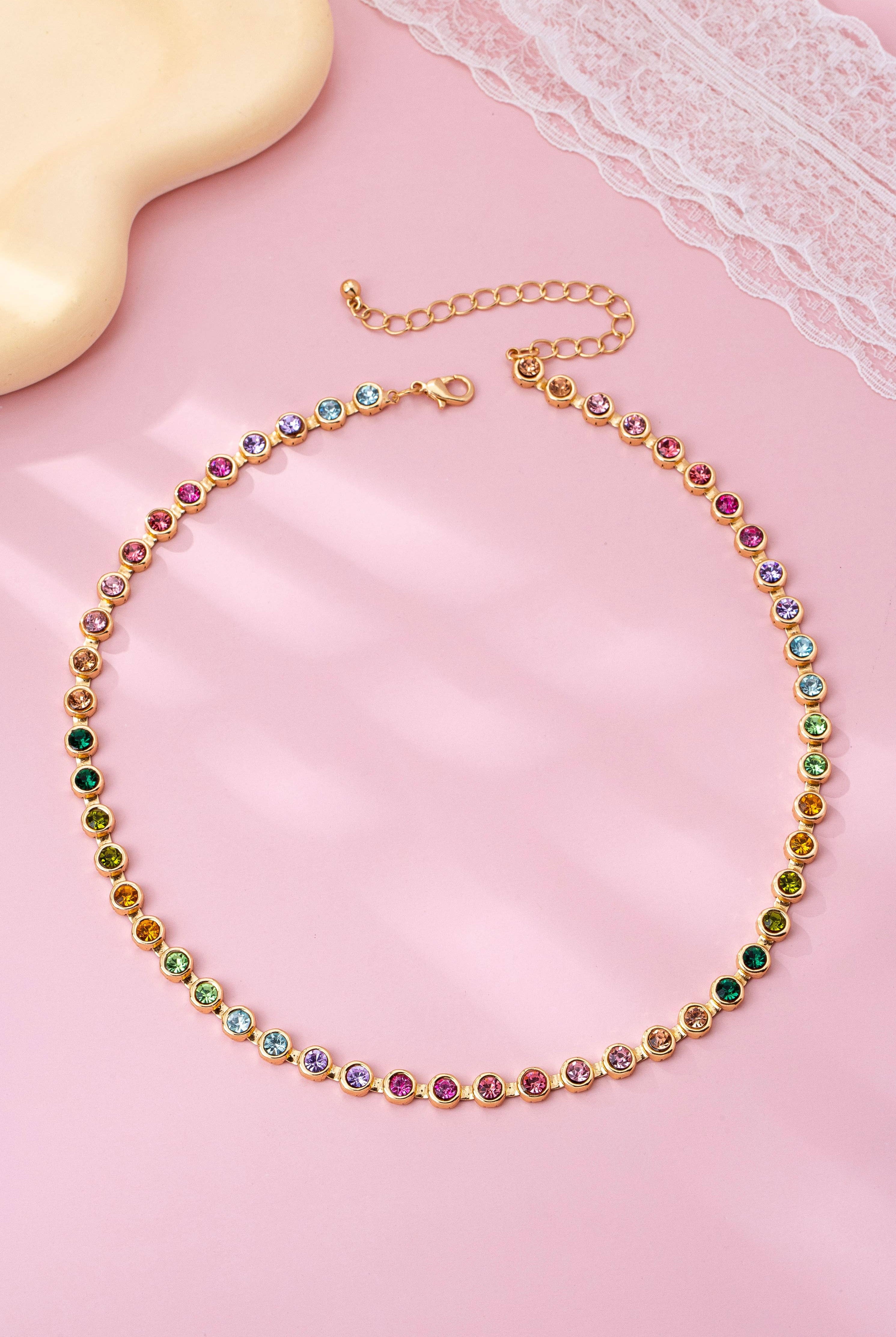 Gemstone Tennis Necklace-280 Accessories-JOSSLYN by wall to wall-The Lovely Closet, Women's Fashion Boutique in Alexandria, KY
