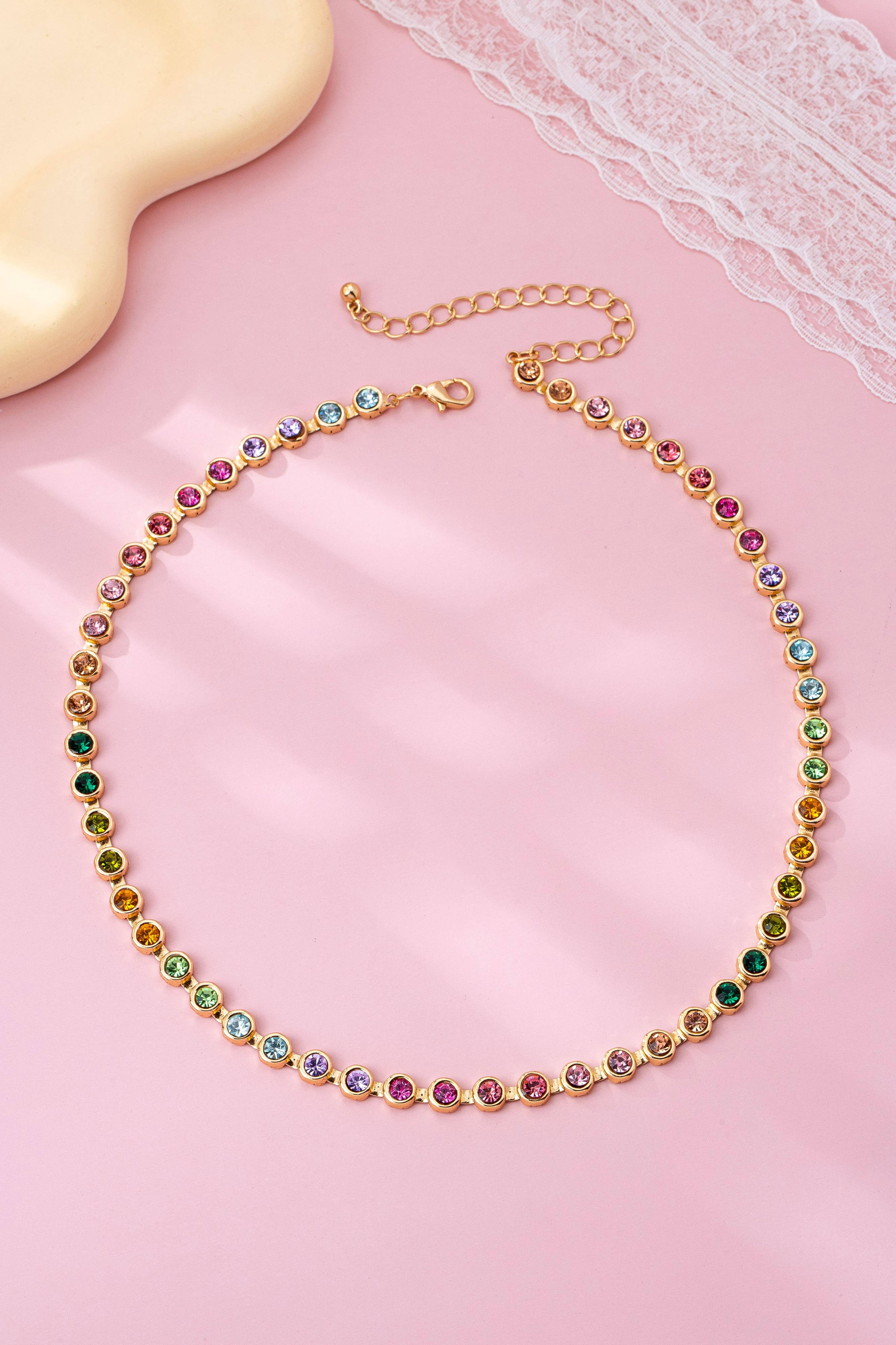 Gemstone Tennis Necklace-280 Accessories-JOSSLYN by wall to wall-The Lovely Closet, Women's Fashion Boutique in Alexandria, KY