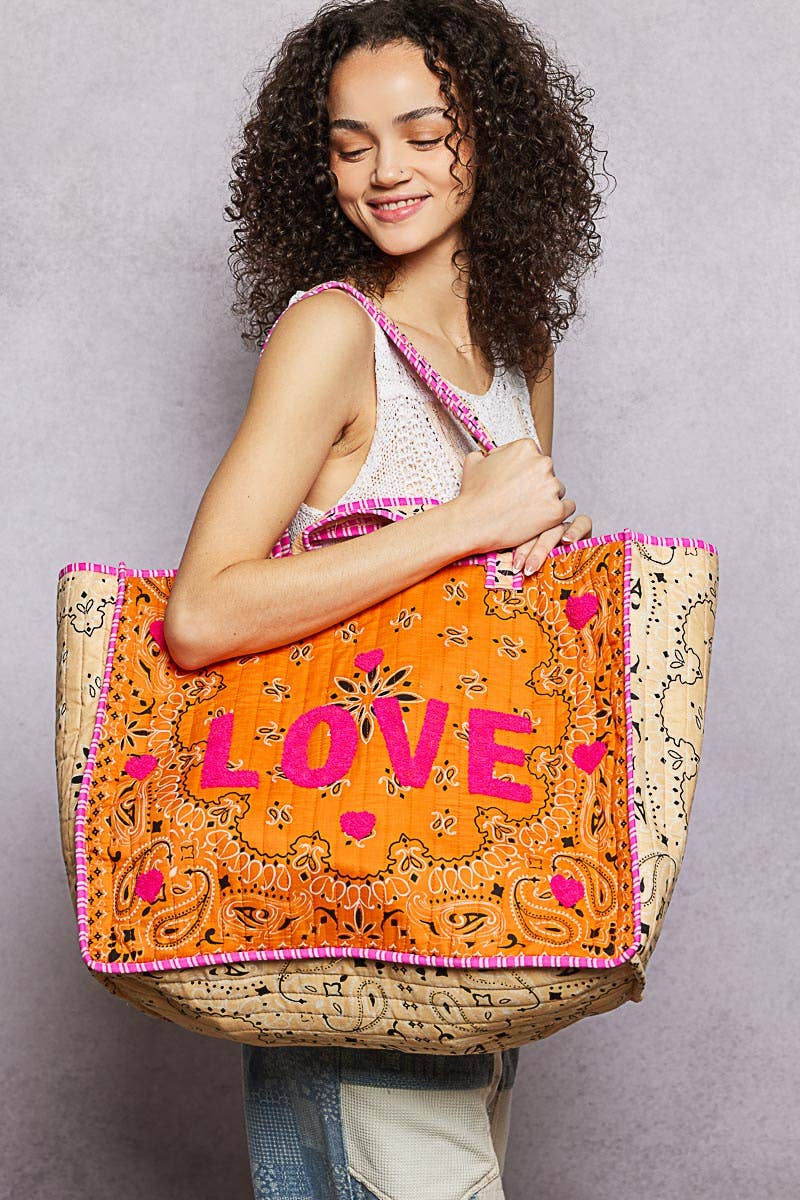 LOVE Bandana Quilted Tote Bag-280 Accessories-Pol Clothing-The Lovely Closet, Women's Fashion Boutique in Alexandria, KY
