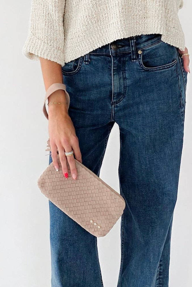 Suede Emma Woven Clutch Wristlet: Navy-crossbody/wristlet-Pretty Simple-The Lovely Closet, Women's Fashion Boutique in Alexandria, KY