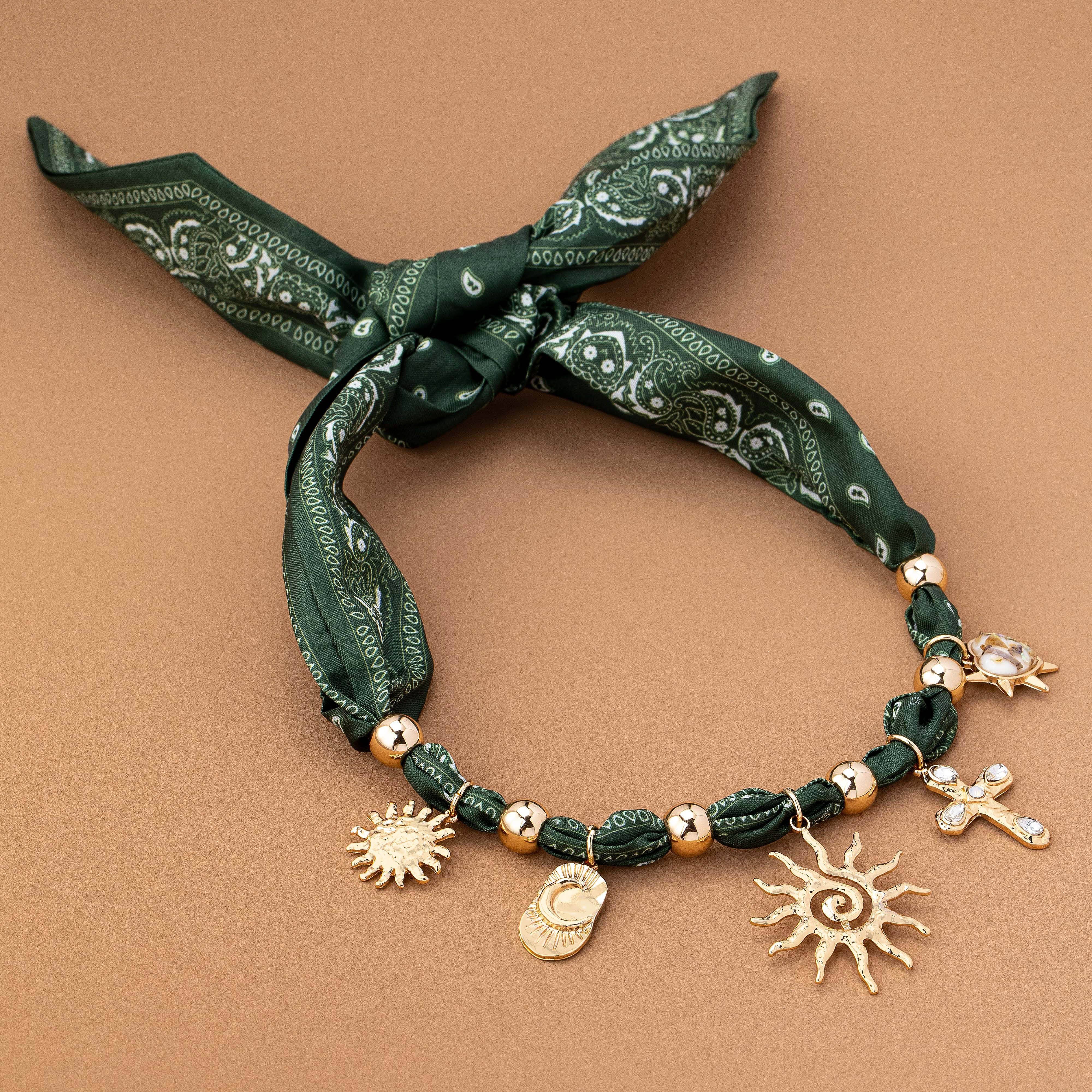 Sunburst Handmade Scarf Necklace - Green-280 Accessories-JOSSLYN by wall to wall-The Lovely Closet, Women's Fashion Boutique in Alexandria, KY