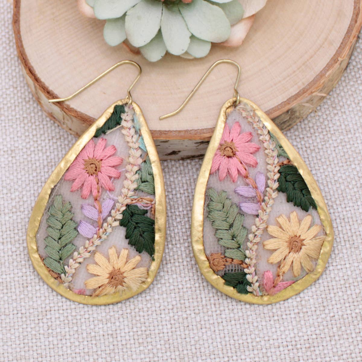 Floral Vines Embroidered Gold Teardrop Earrings-280 Accessories-ZAD-The Lovely Closet, Women's Fashion Boutique in Alexandria, KY