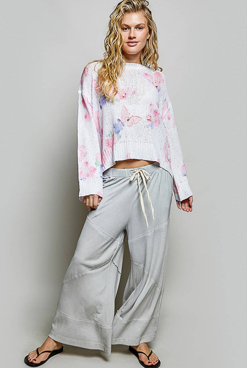 Butterfly Print Sequin Flower Knit Sweater-110 Long Sleeve Top-Pol Clothing-The Lovely Closet, Women's Fashion Boutique in Alexandria, KY