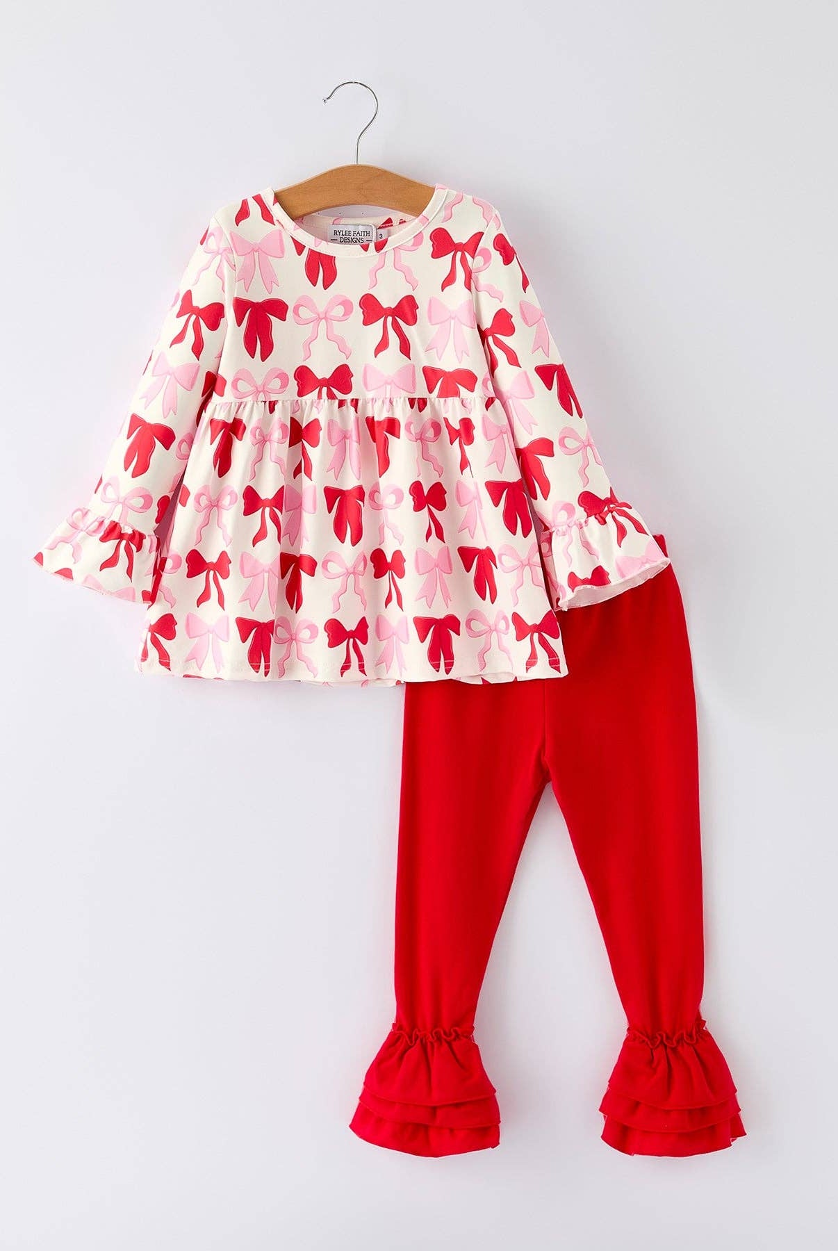 Valentine’s Bow Print Long Sleeve Ruffle Set-360 Carolines Closet-Rylee Faith Designs-The Lovely Closet, Women's Fashion Boutique in Alexandria, KY