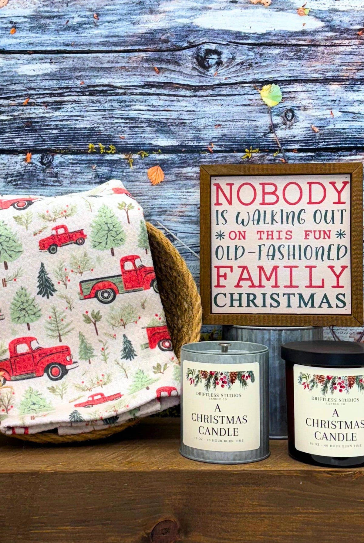 A Christmas Candle Christmas Tin Farmhouse Candles-310 Gift-Driftless Studios-The Lovely Closet, Women's Fashion Boutique in Alexandria, KY