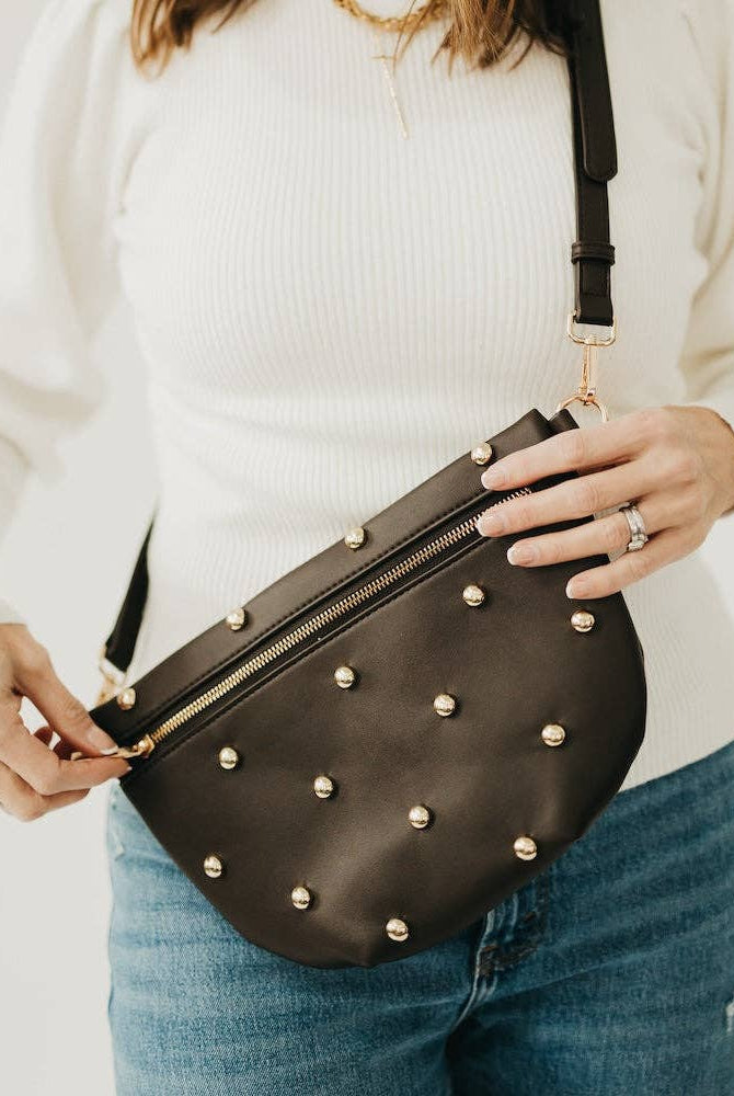 Chic Gold Studded Westlyn Bum Bag: Chocolate-290 Bag/Handbags-Pretty Simple-The Lovely Closet, Women's Fashion Boutique in Alexandria, KY